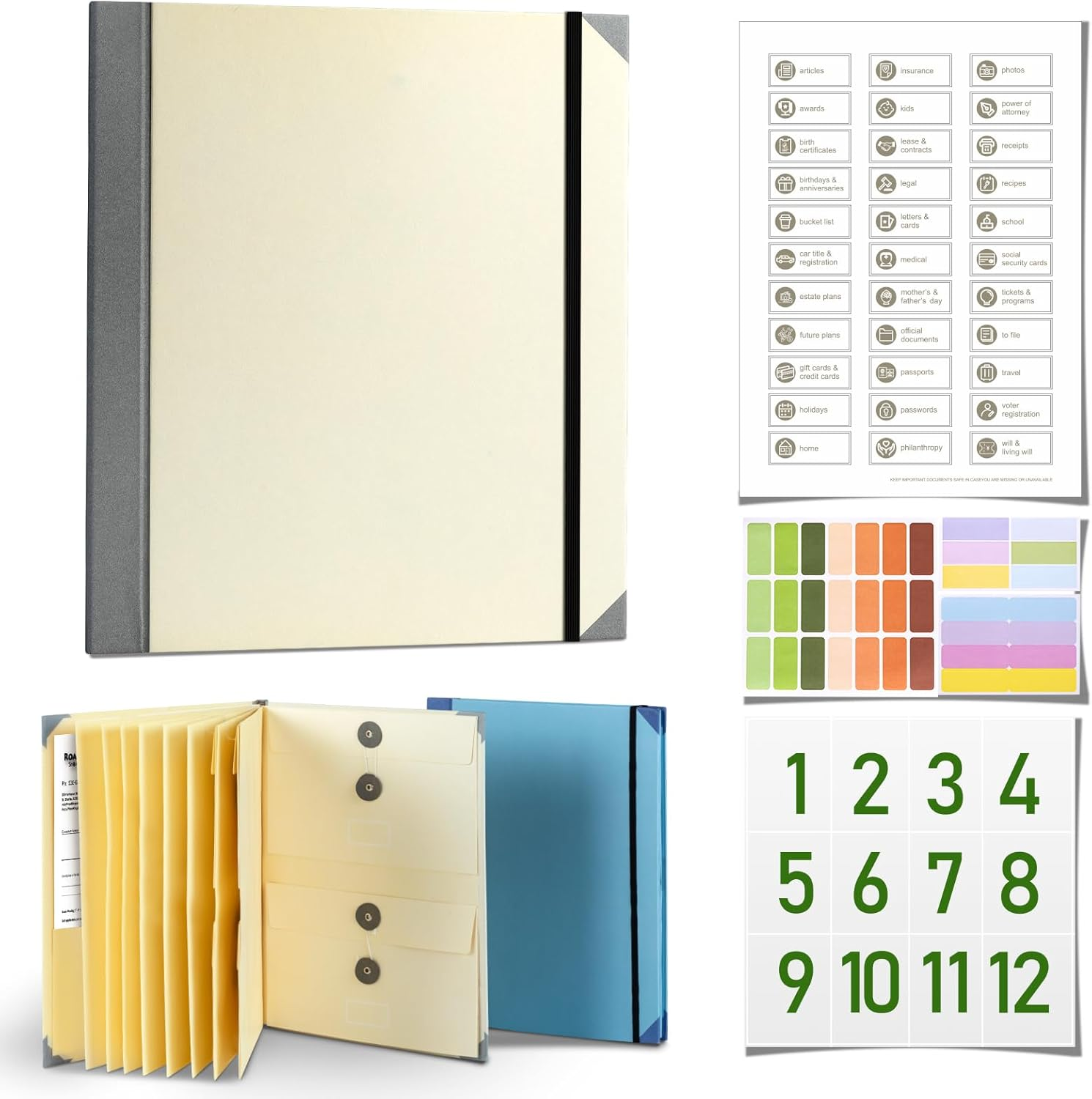 Drimzate Folio Document Organizer,Lifebook Document Organizer with Labels,Suitable for Important Document,Emergency Binder,Life Binder,Passports,And Letters(Light Blue)