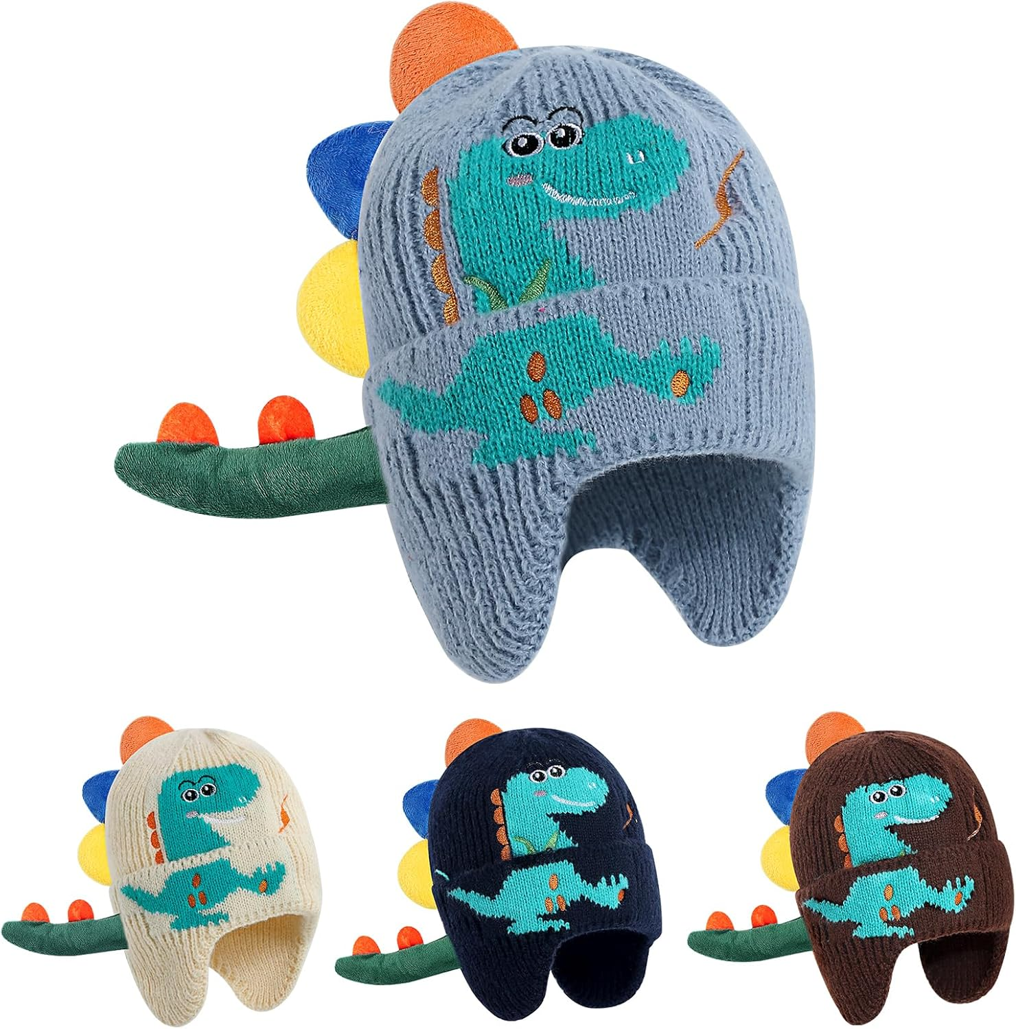 KAKU NANU Winter Hat Baby Dino Hat Children'S Beanie 0-3 Years Toddler Knitted Hat image number 3