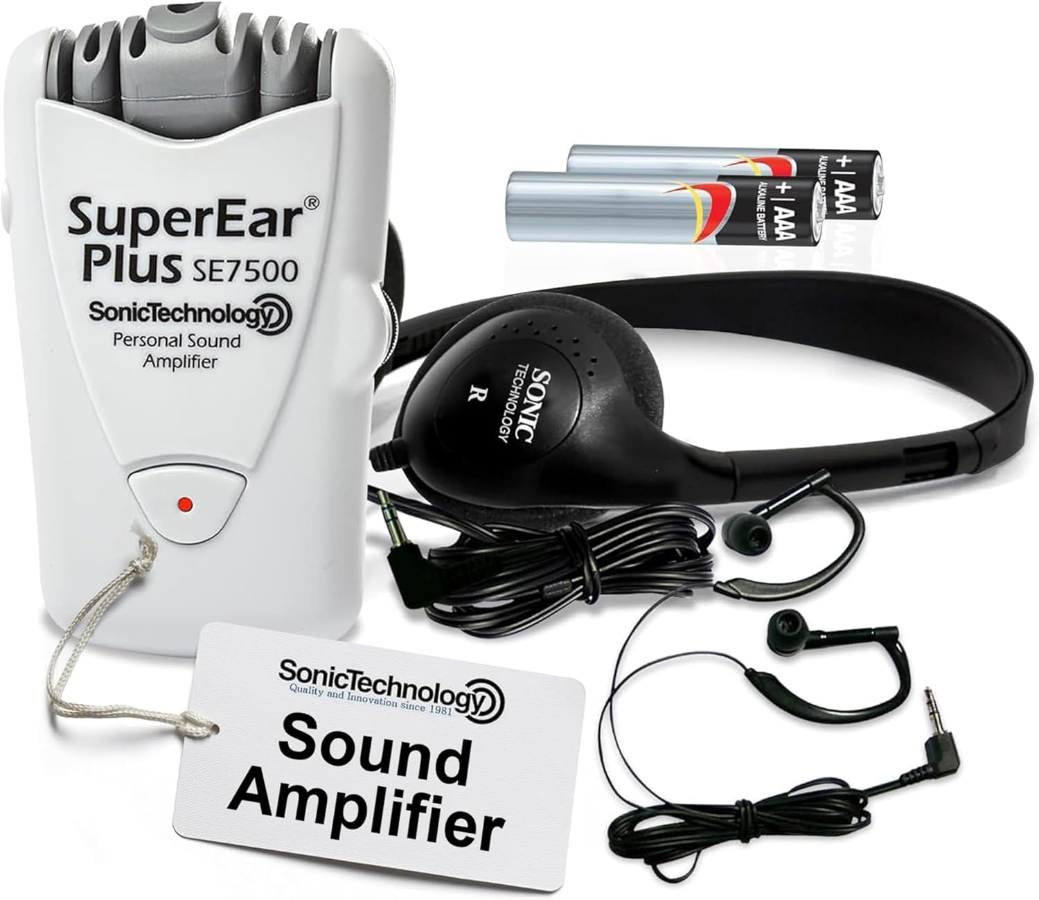 Superear plus Model SE7500 Personal Sound Amplification Product with Case, Headphones and Discreet Earbuds image number 3