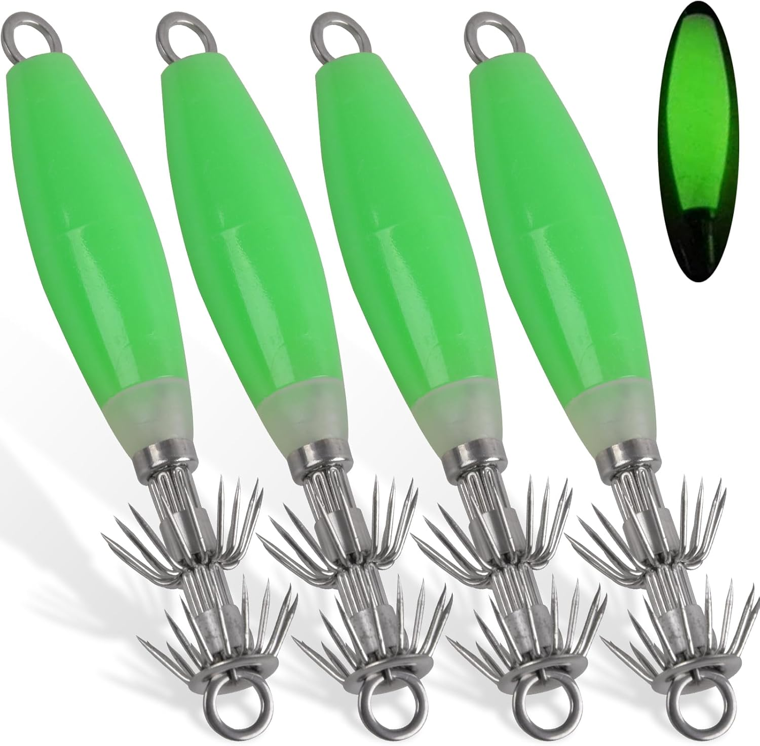 JSHANMEI Fishing Fluorescent Squid Cuttlefish Sleeve Jig Fishing Lure Bait Head Hook Luminous Octopus Lure Glow in Dark