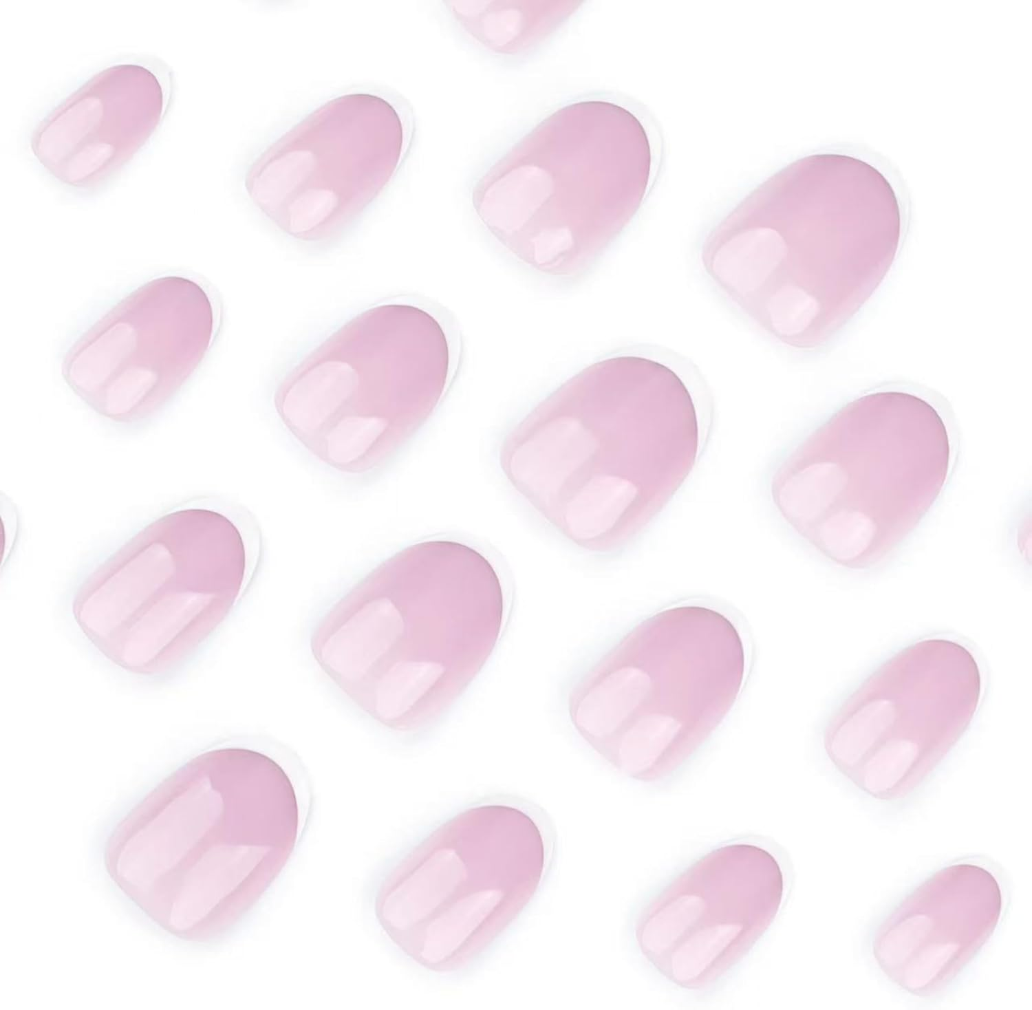 KAVI' S 24 Pcs Almond Stick on Nails, Glitter Pink Press on Nails Short Length, Stiletto Acrylic White Tip Fake Nails with Jelly Adhesive Tabs for Women Girls Nails Art image number 1