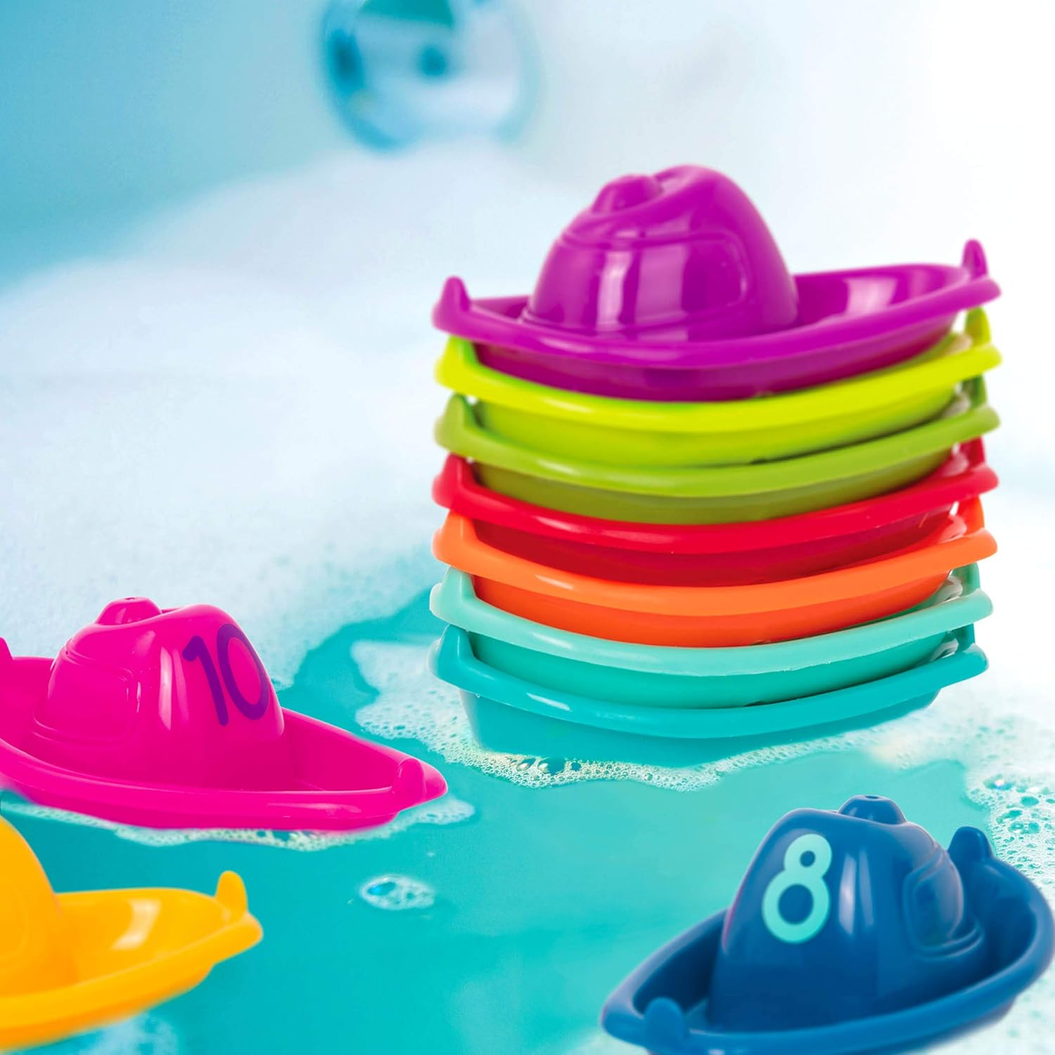 Battat &ndash; 10 Stackin' Bath Boats &ndash; Numbered & Stackable Bathtime &ndash; Floating Toys for the Bath, Pool, Beach &ndash; Educational Toys &ndash; 6+ Months image number 6