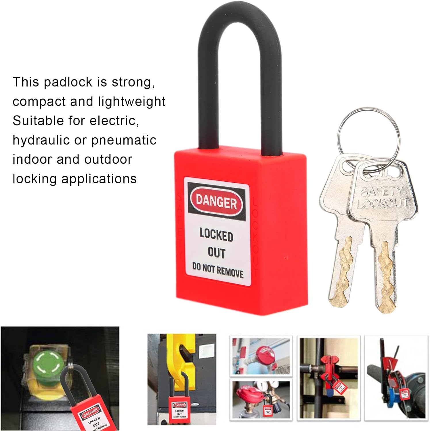 5 Sets Lockout Padlock Lockout Padlock Lockout Tagout Locks Security Lock Nylon Safety Padlock 38Mm (Red) image number 2