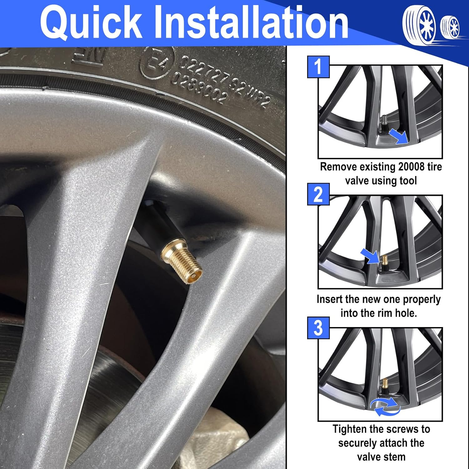 5 PCS TPMS 20008 Tire Valve Stem, Snap-In Rubber Tubeless Tire Pressure Sensor Valve Stem, TPMS Valve Stem Replacement, Compatible with Enclave Escalade Avalanche Sierra image number 3