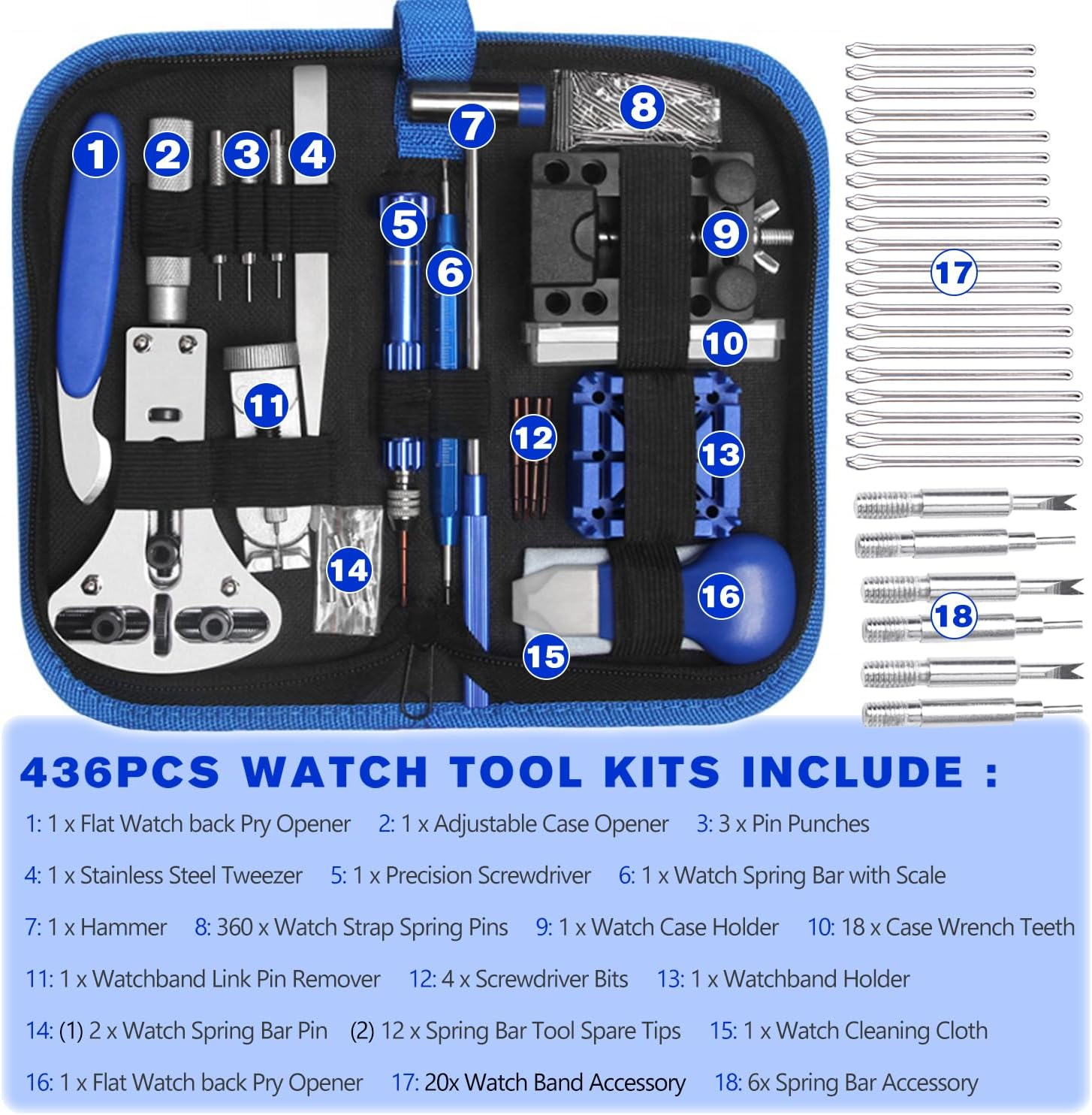STORMHERO Watch Repair Kit 436IN1, Watch Repair Tools Kits, Watch Case Opener, Watch Battery Replacement Tool, Watch Band Link Removal Tool, Spring Bar Set with Carrying Case