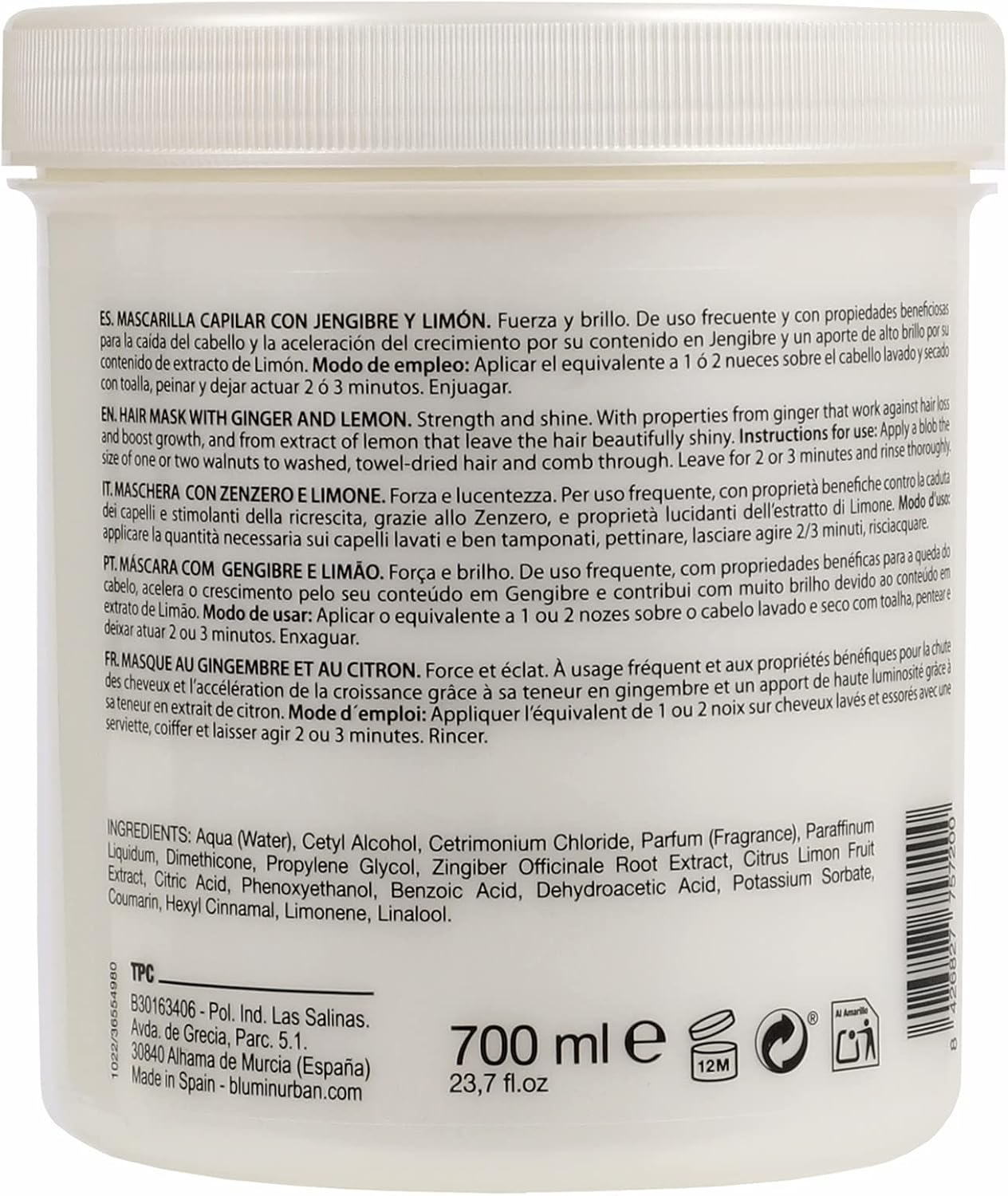 Blumin Urban Ginger and Lemon Hair Mask 700Ml