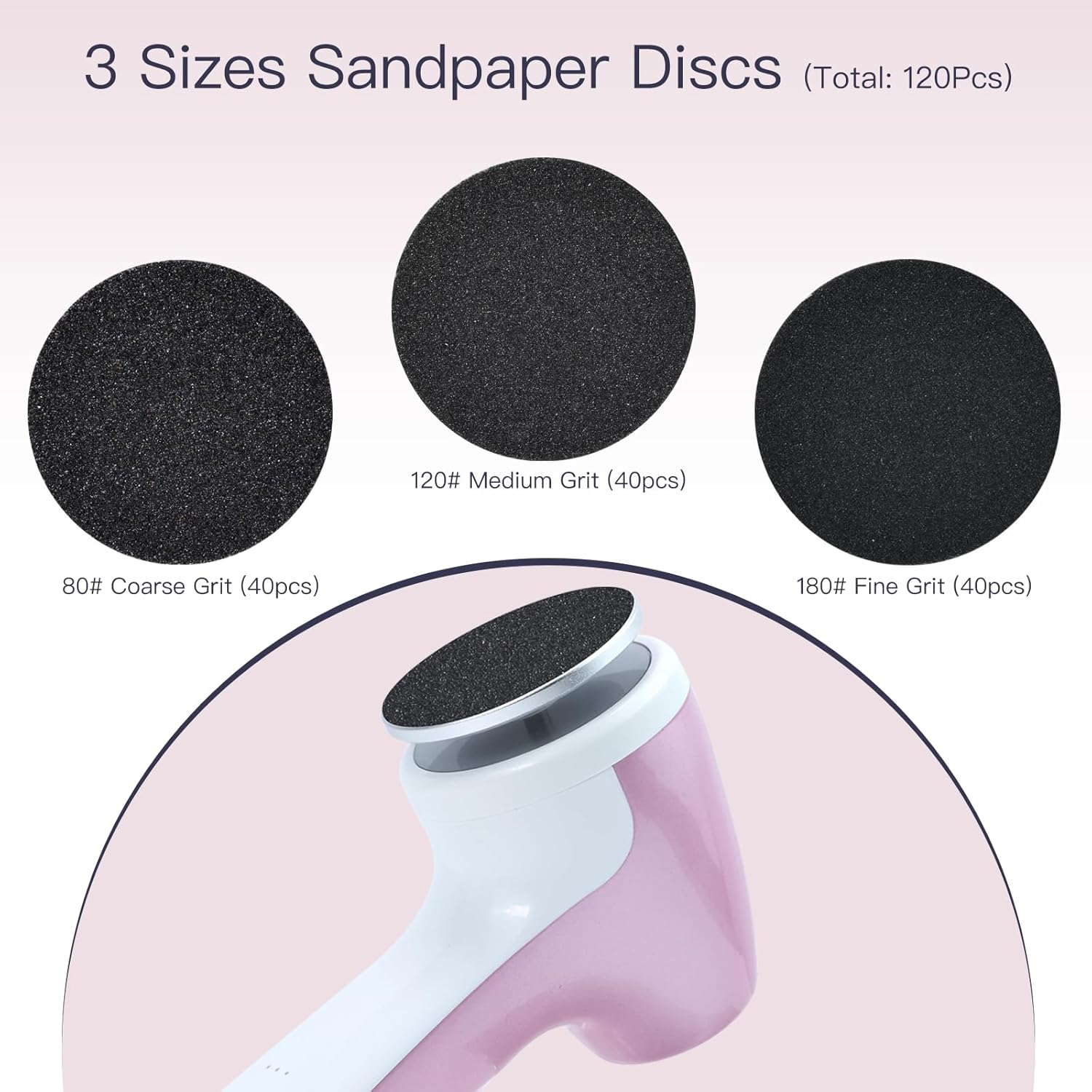 Aprelm Rechargeable Electric Foot Callus Remover with 3-Sizes 120Pcs Sandpaper Discs, Professional 1000RPM 3-Speed Control Electric Foot File (Pink) image number 3