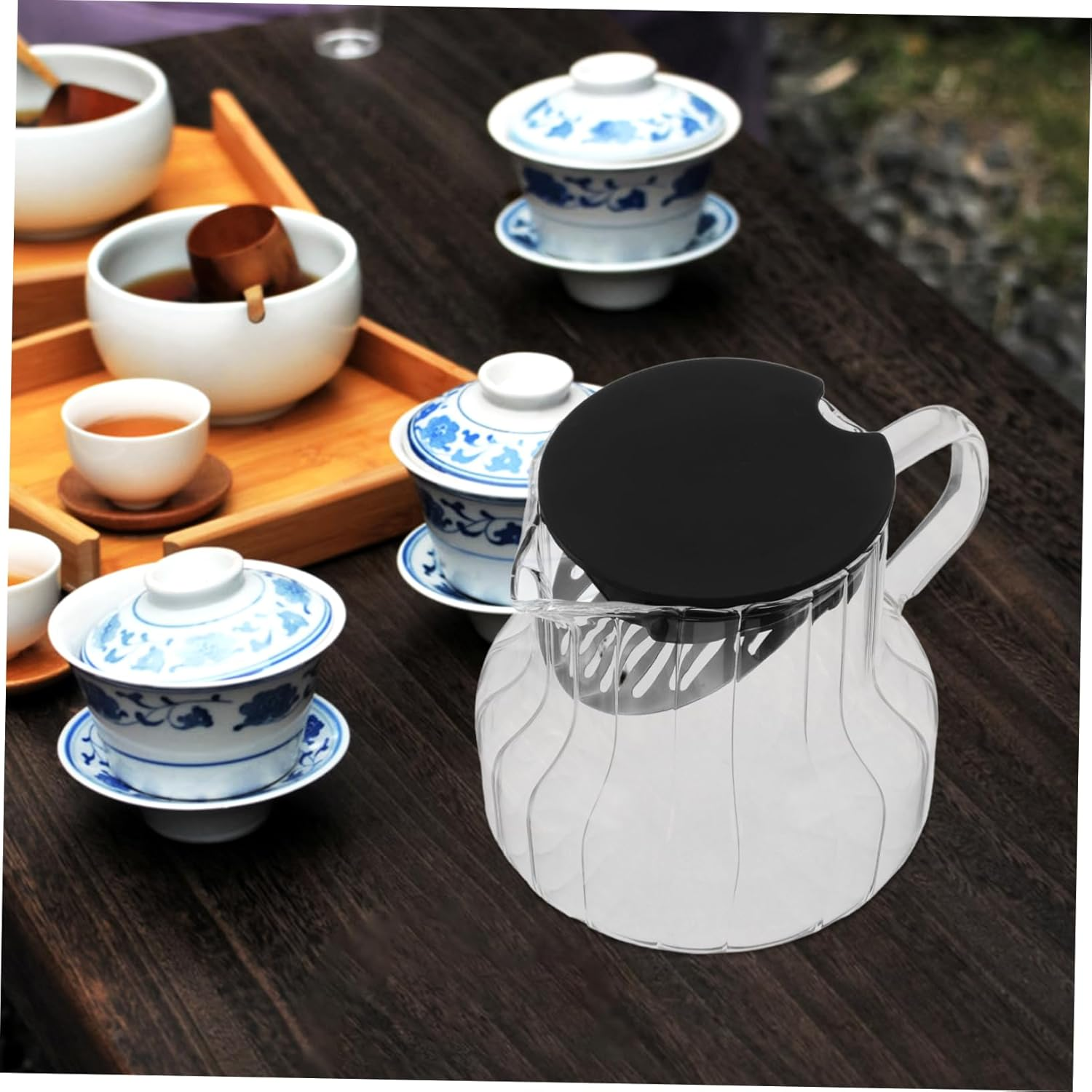 CHICAMPERA Hand Brewed Coffee Glass Pitcher Teapot Espresso Machine Pot Carafe Water Kettle Pot Maker Glass Tea Kettle Steeper Vertical Stripes for Daily Use Special Occasions image number 4