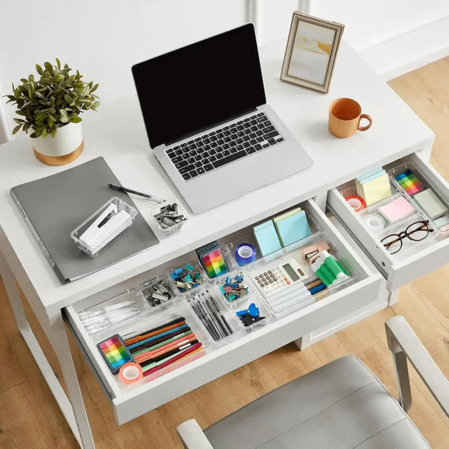 72 Pcs Drawer Organisers Set, 4 Sizes Clear Plastic Drawer Organizer and Vanity Organiser Trays, Desk Drawer Organizer Trays for Makeup, Jewelries, Bathroom, Kitchen Utensils and Office image number 6