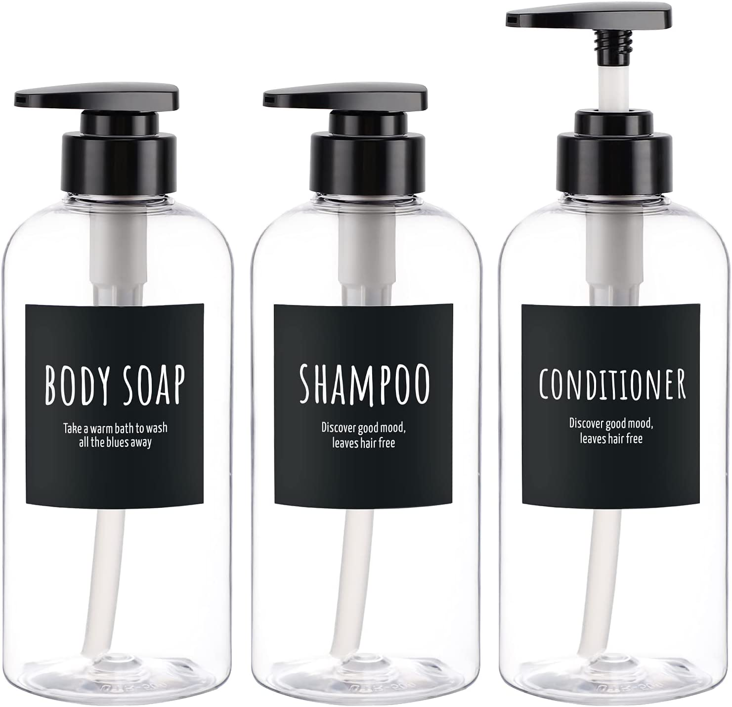 3Pcs Shower Bottles, Segbeauty 16.9Oz/500Ml Liquid Soap Dispenser for Bathroom Refillable Plastic Pump Bottles for Body Soap Shampoo Conditioner Shower Gel Hotel Bathroom