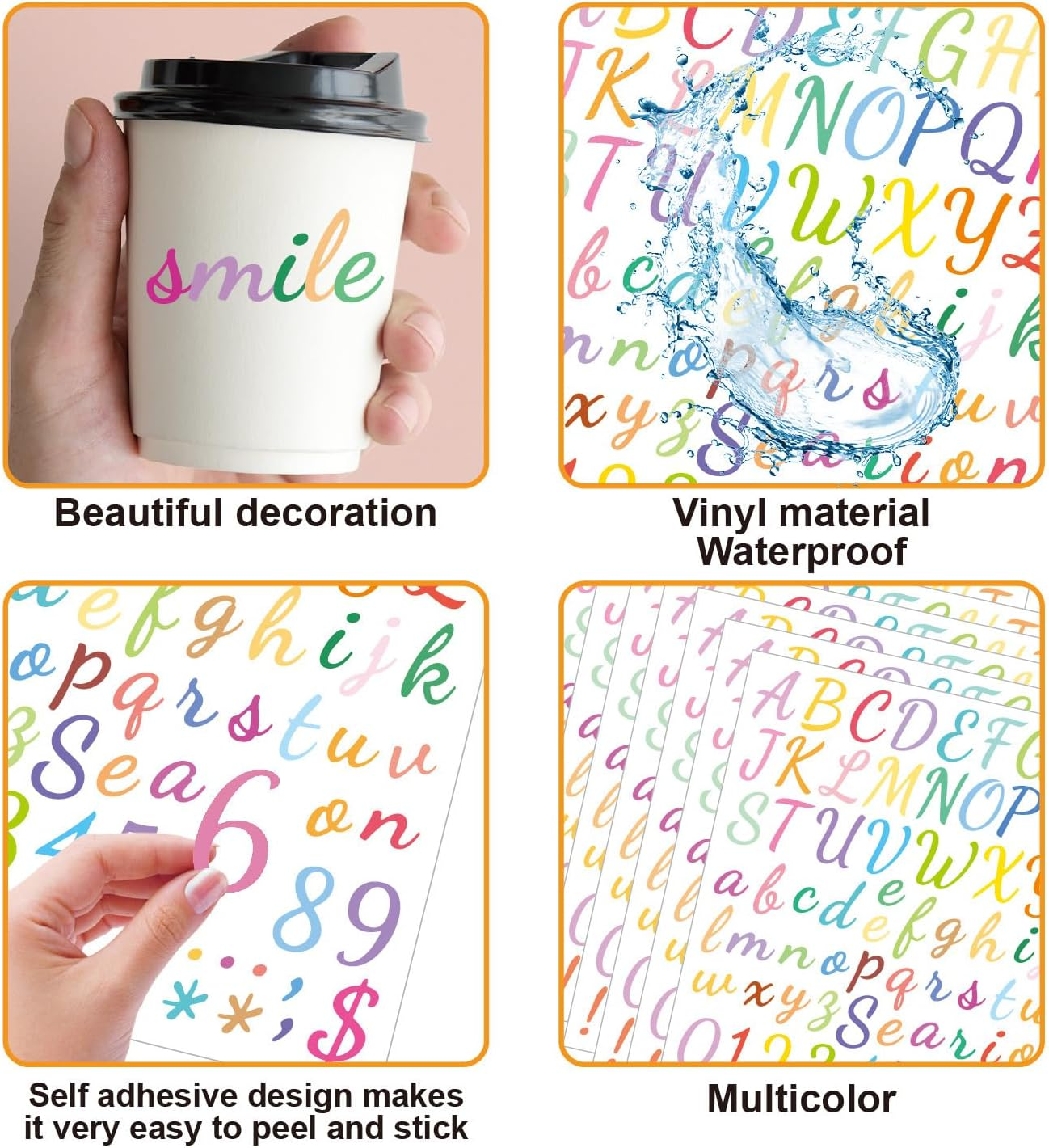 Mtxorvix Letter Stickers, 9 Sheets Colorful Self Adhesive Alphabet Number Stickers, for Decoration Arts, DIY Crafts, Scrapbook, Card Gift Wrapping, for Home, Classroom Decor image number 5