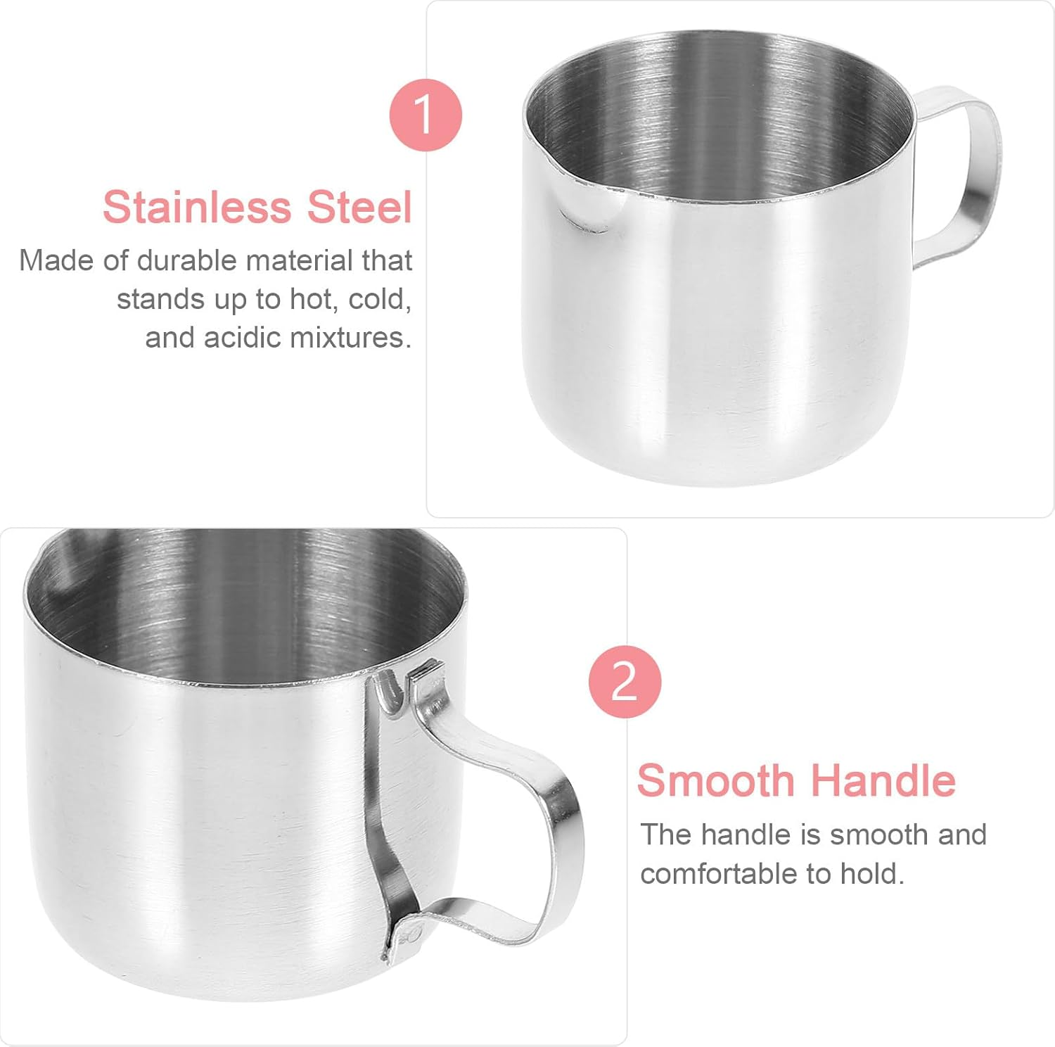 DECOMELODY 2Pcs Stainless Steel Milk Frothing Pitcher Cups 30Ml Coffee Creamer Jug Sauce Cup for Espresso Latte Art Home Kitchen Use image number 5