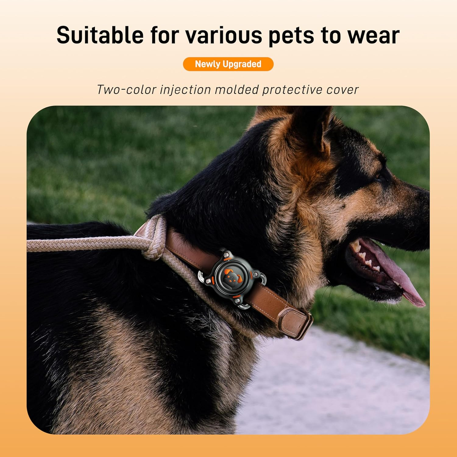 IP68 Waterproof for Airtag Holder for Dog Collar, with Airtag Dog Collar Holder with Removable Metal Clip, Sturdy TPU Air Tag Holder with Dog Pattern, Fits 1.2" Width Medium Large Collars (Black)