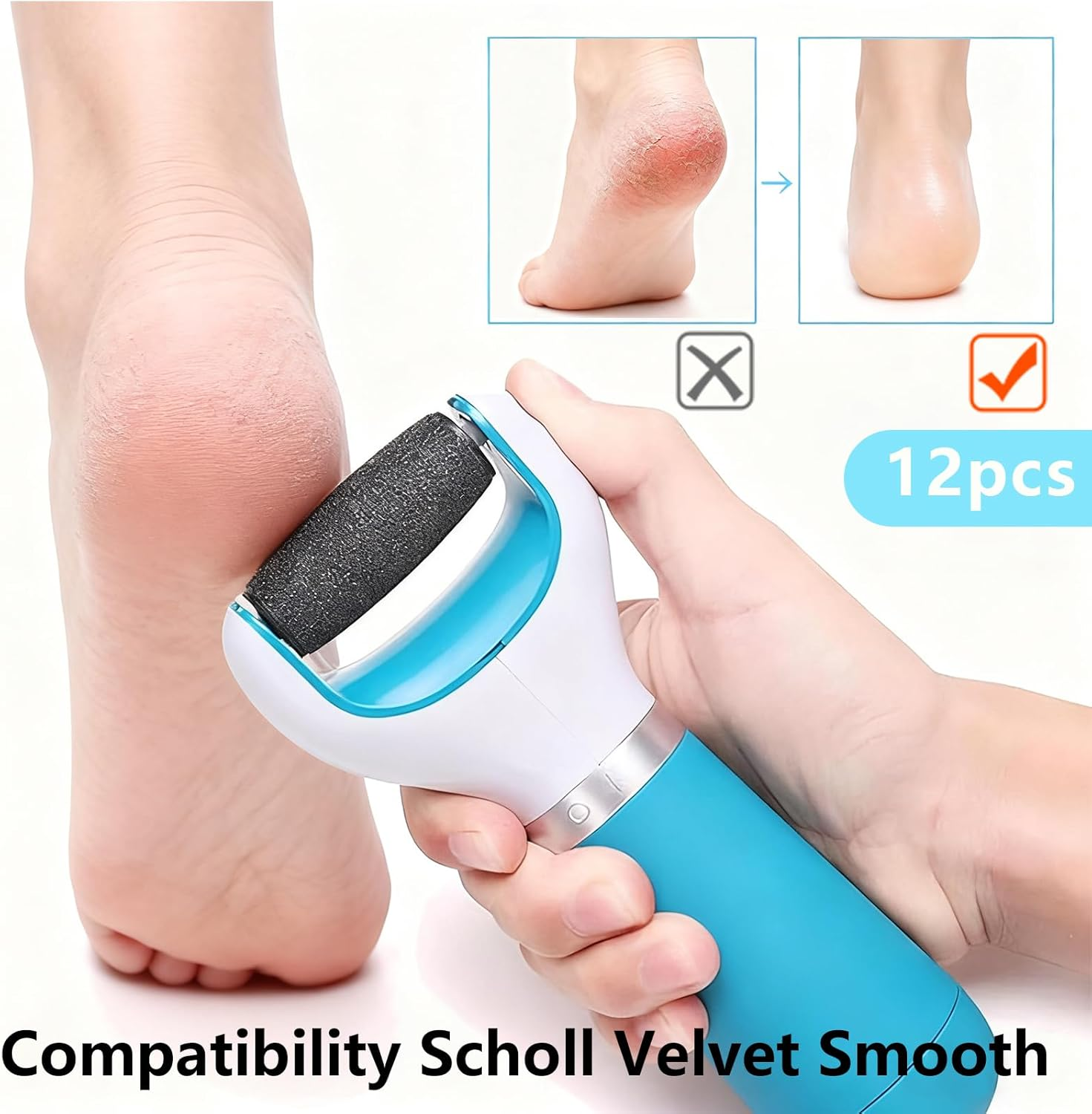 SUNNIFLY Pack of 12 Callus Remover Replacement Rollers for Scholl Velvet Smooth, for Removing Calluses and Calluses for Effective Foot Care, Coarse and Medium Coarse Replacement Heads image number 3