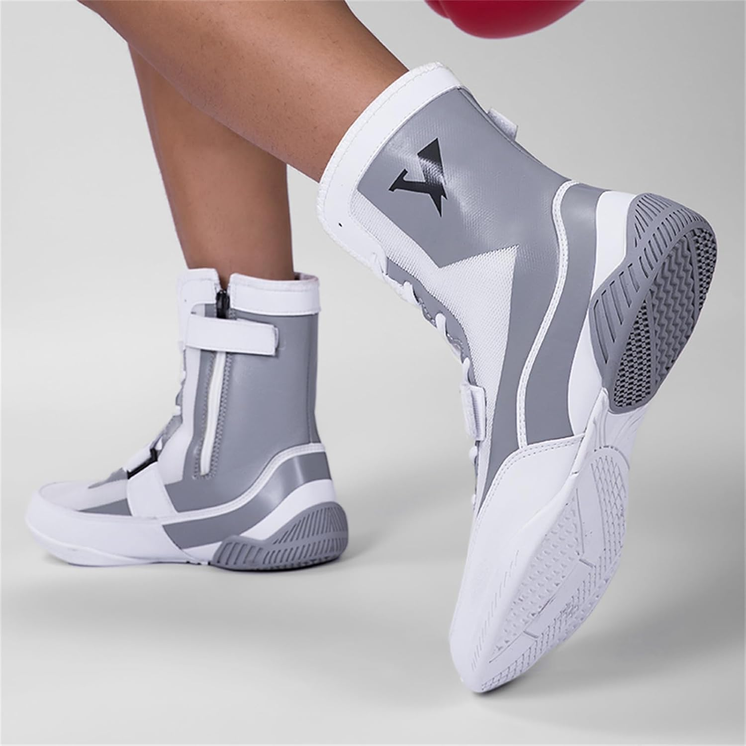 Men'S Boxing Shoes, High Top Wrestling Fighting Shoes Lightweight Flat Fitness Ankle Boots image number 7