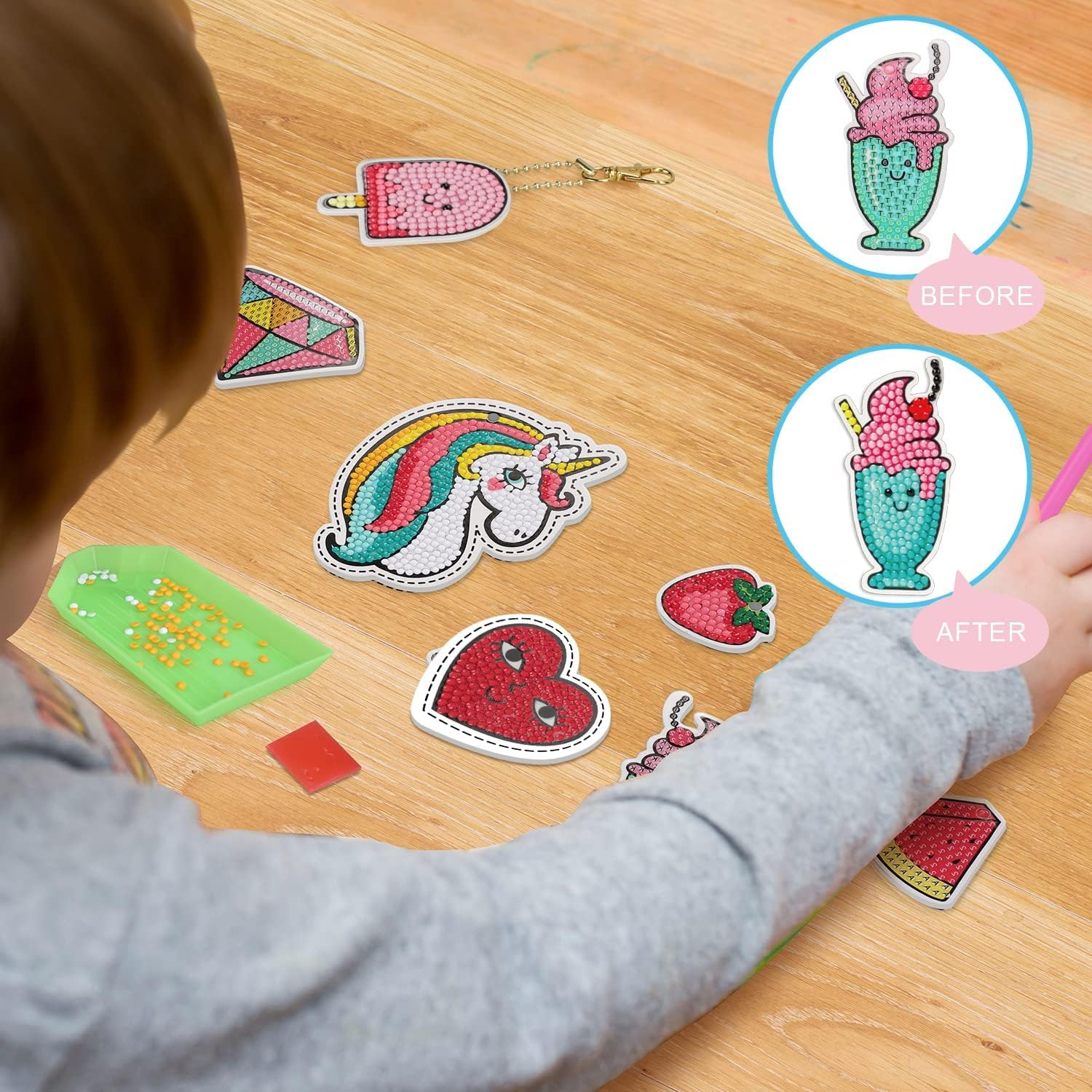 Diamond Painting Kit for Kids with Keychains, Crafts for Girls Ages 8-12, Diamond Art for Kids, Diamond Dot Gem Art Kits for Kids, Kids Arts and Crafts for Kid Ages 8-12, Unicorn Painting Kit image number 4