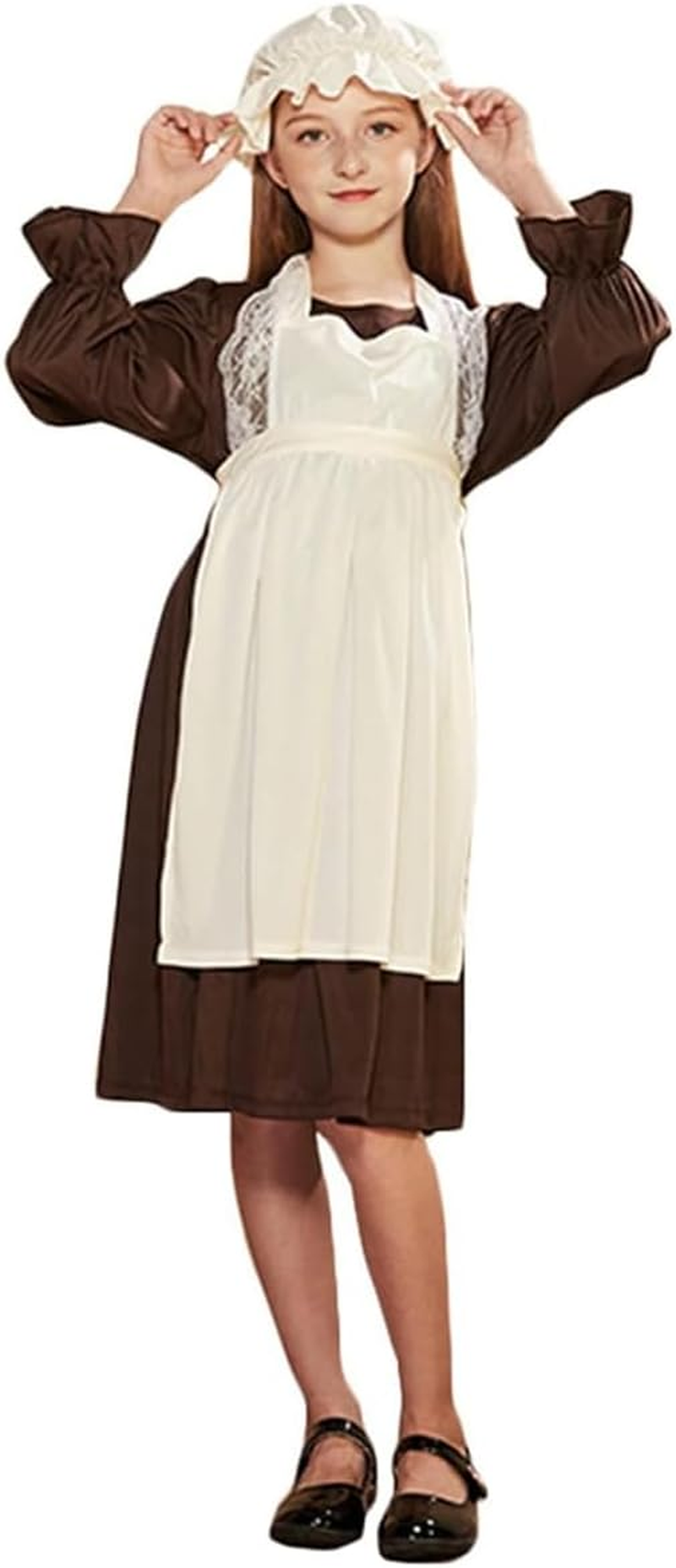 Girls Book Week Costumes,Girl Victorian Costume Dress for Halloween Book Week Cosplay Costume,Victorian Maid Costume for Girls with Apron and Bonnet Hat Age 4-10 Years image number 4