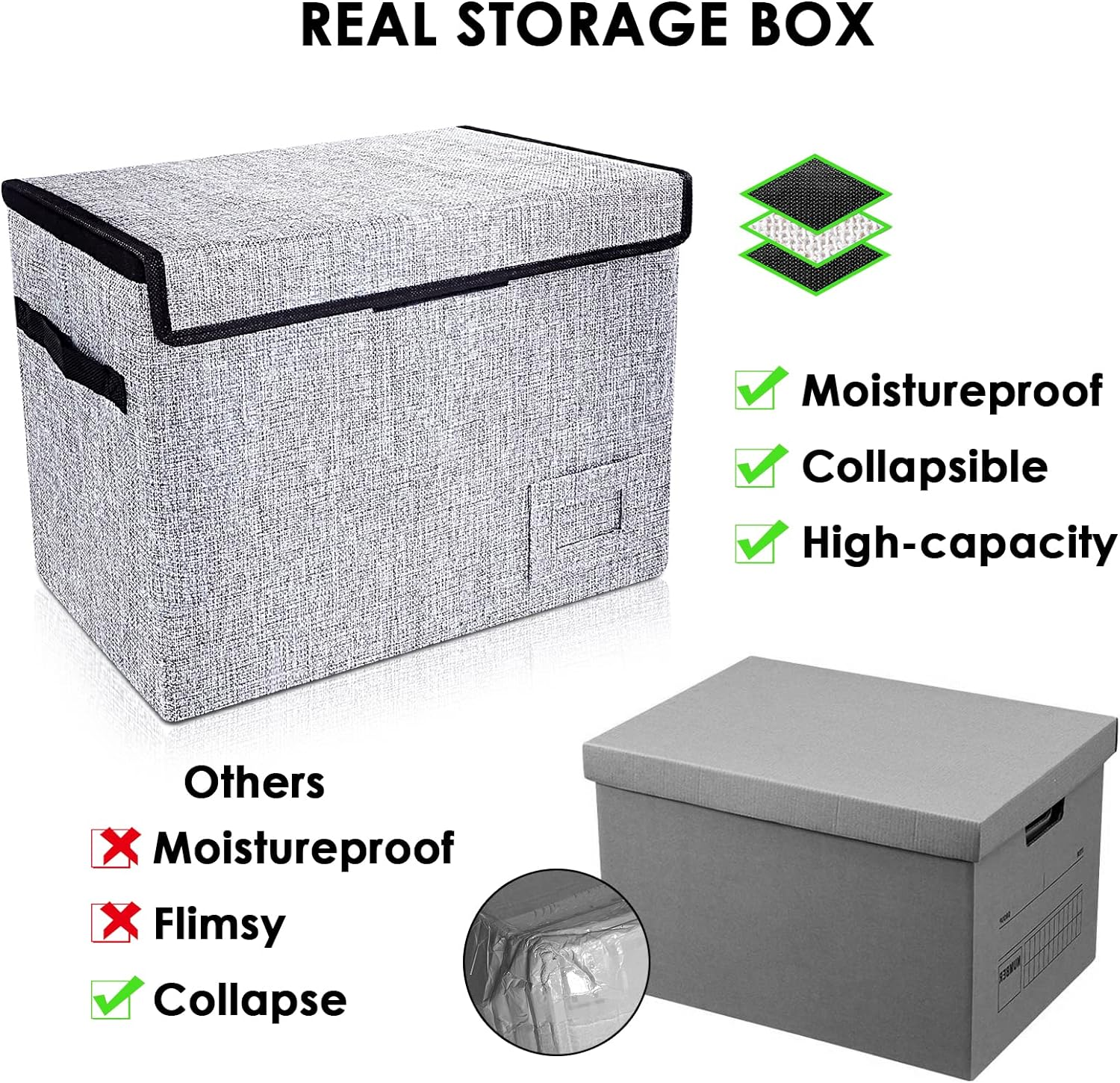 Leffis Comic Book Storage, Box 15.5" X 7.5" X 11.3", Collapsible Comic Short Box with Lids Holds 150 Comics Heavy Duty Comic Book Bin Container (2 Pack, Grey)