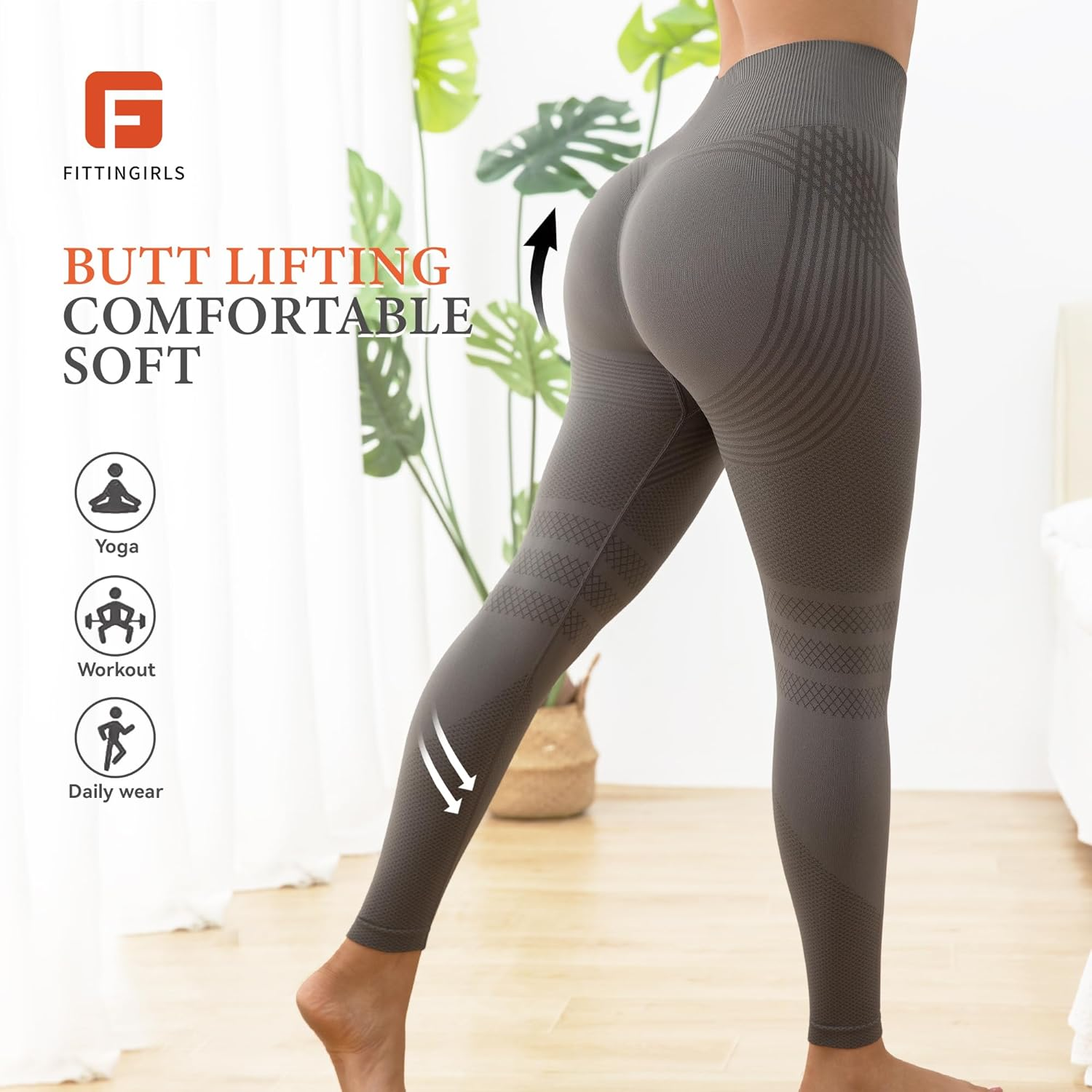 Fittingirls Women'S High Waisted Tummy Control Scrunch Butt Lifting Seamless Workout Yoga Pants image number 5