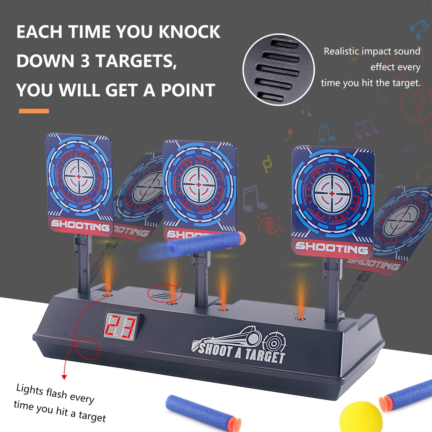 WALWAL Auto Reset Electronic Scoring Shooting Target with a Net Compatible for Nerf Gun Toys(3 Targets)