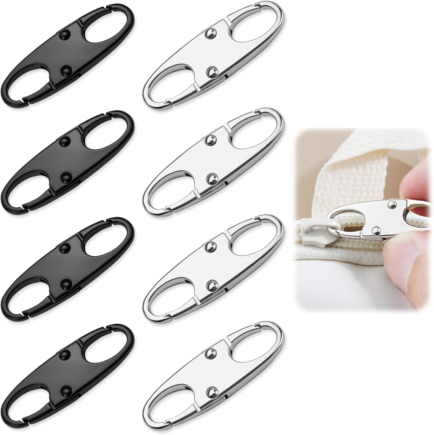 8-Pack Anti-Theft Zipper Clips (4 Black + 4 Silver) - Metal Zipper Pull Locks for Luggage, Backpacks & Purses - 38Mm/1.5" Double-Opening Security Fasteners for Travel Luggage Protection image number 2