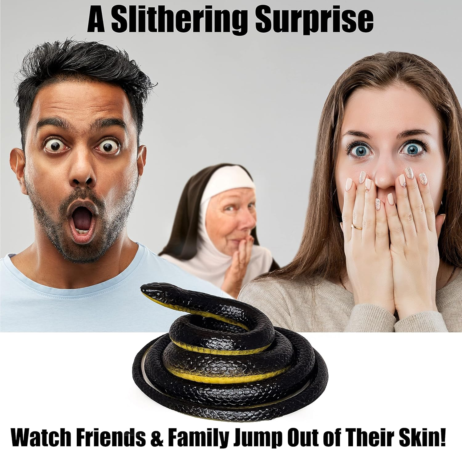 Funfamz Original Fake Snake Toy Pack - Realistic & Plastic Snake Prank, Large Black Snake Toy to Keep Birds Away image number 2