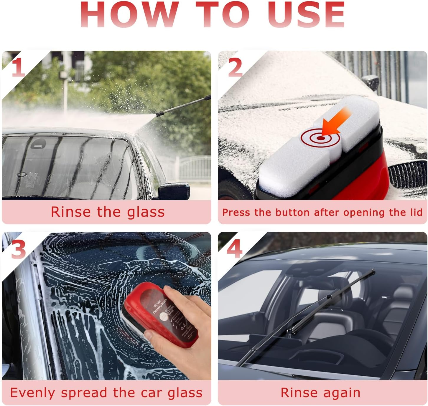 Automotive Oil Film Cleaning Brush, WEKUBA Car Glass Cleaner Brush for Rain and Fog Prevention, 2Pcs Car Window Cleaner Removes Dirt, Enhances Clarity and Visibility, Red image number 3