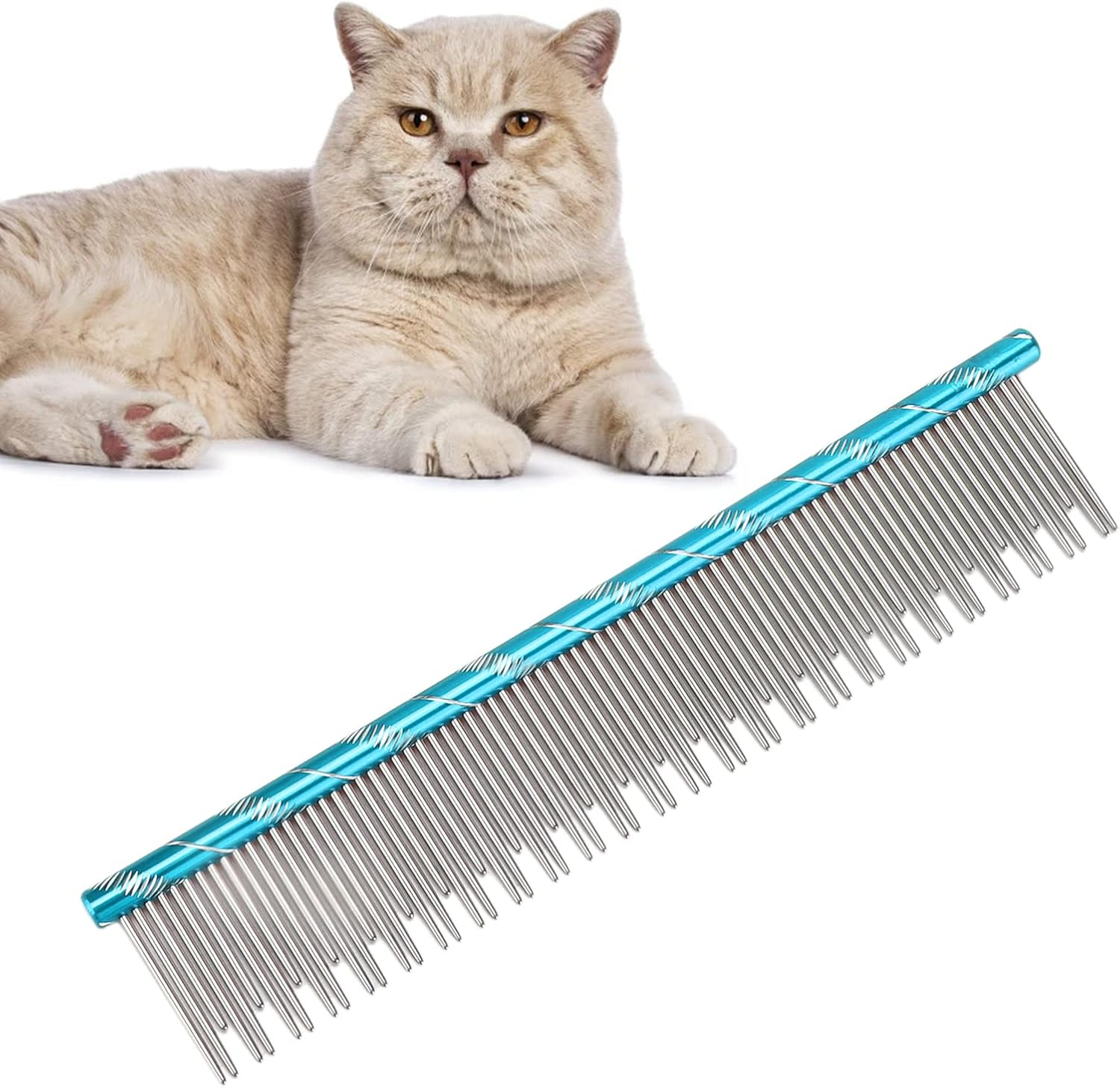 Pet Hair Removal Comb, Rugged Durable Reusable Comfortable Open Knot Comb with Stainless Steel Teeth, Metal Dog Comb Professional Dog Grooming Tools for Cats Dogs (Blue)