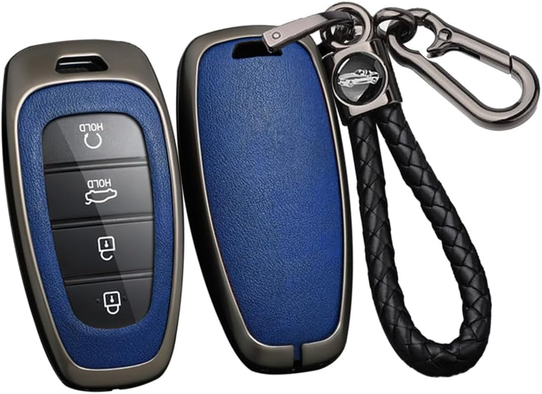 Ontto Alloy Car Key Fob Cover Fit for Hyundai Solaris Sonata Hybrid Nexo NX4 New Grand Santa Fe Tucson 2021 2022 2023 Leather Key Case Shell Key Holder Keyring Keychain Accessories Black