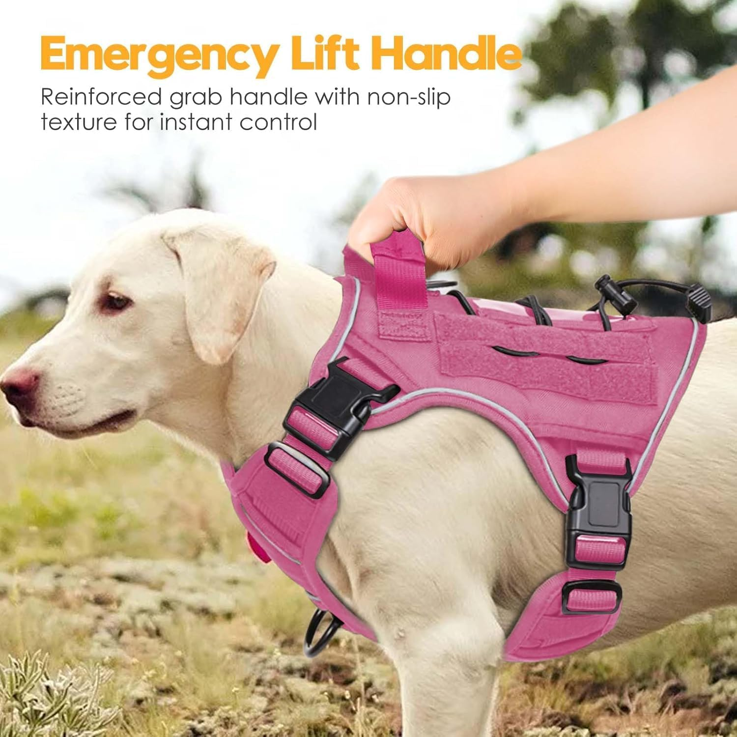 Heavy-Duty Tactical Dog Harness for Large Dogs, No Pull Adjustable Reflective Pet Vest with Molle System, K9 Military-Grade Control for Service Training, Outdoor (Pink, L) image number 2