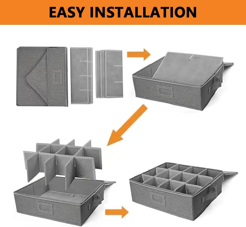 Stackable China Cup Storage Chest for 12 Mugs &ndash; Hard Shell Storage Case with Felt Dividers, Lid, Handles and Label Window &ndash; Ideal for Mugs, Coffee Cups, Tea Cups, and Glasses image number 4