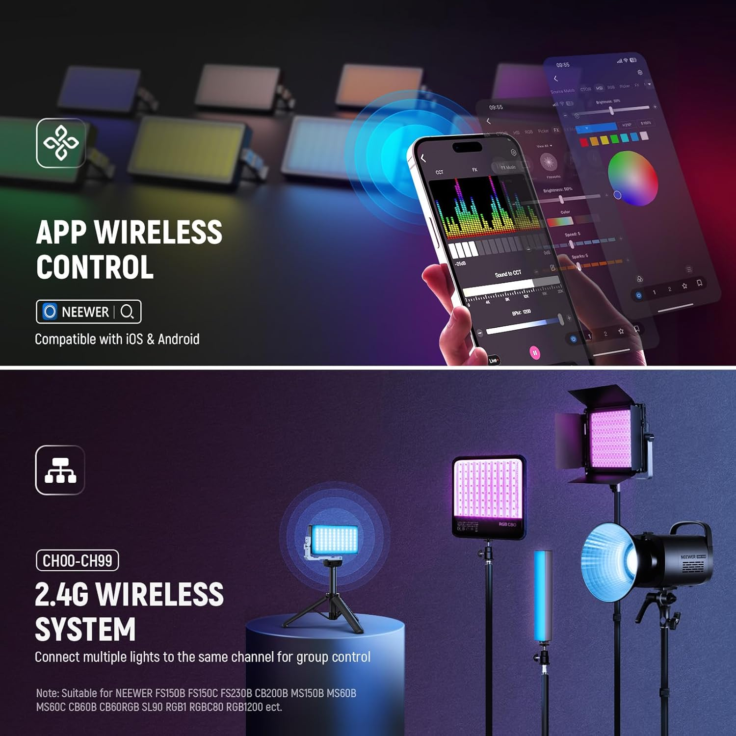 NEEWER 12W RGB Video Light, on Camera LED Panel Key Lighting for Streaming Selfie, 2500K-10000K CRI97+ App/2.4G Control 4300Mah Battery Desk Tripod Stand for Vlogging Video Recording Podcast, SL90 image number 5