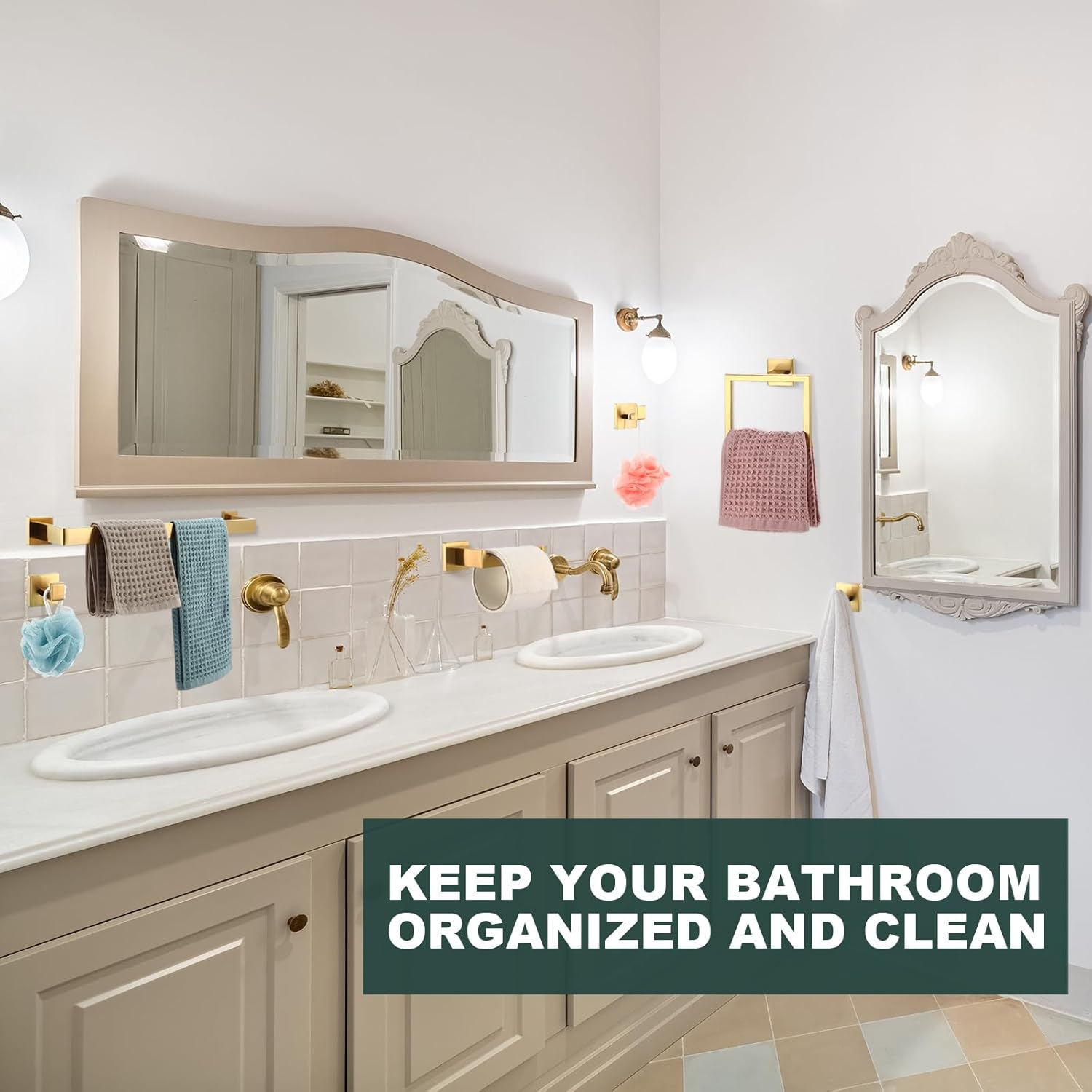 Gisafai 15 Pcs Bathroom Hardware Accessories Set, 23.6 Inch Bath Towel Bar Kit, Stainless Steel Bathroom Hardware Set, Towel Racks for Bathroom Wall Mounted (Brushed Gold) - Silver image number 7