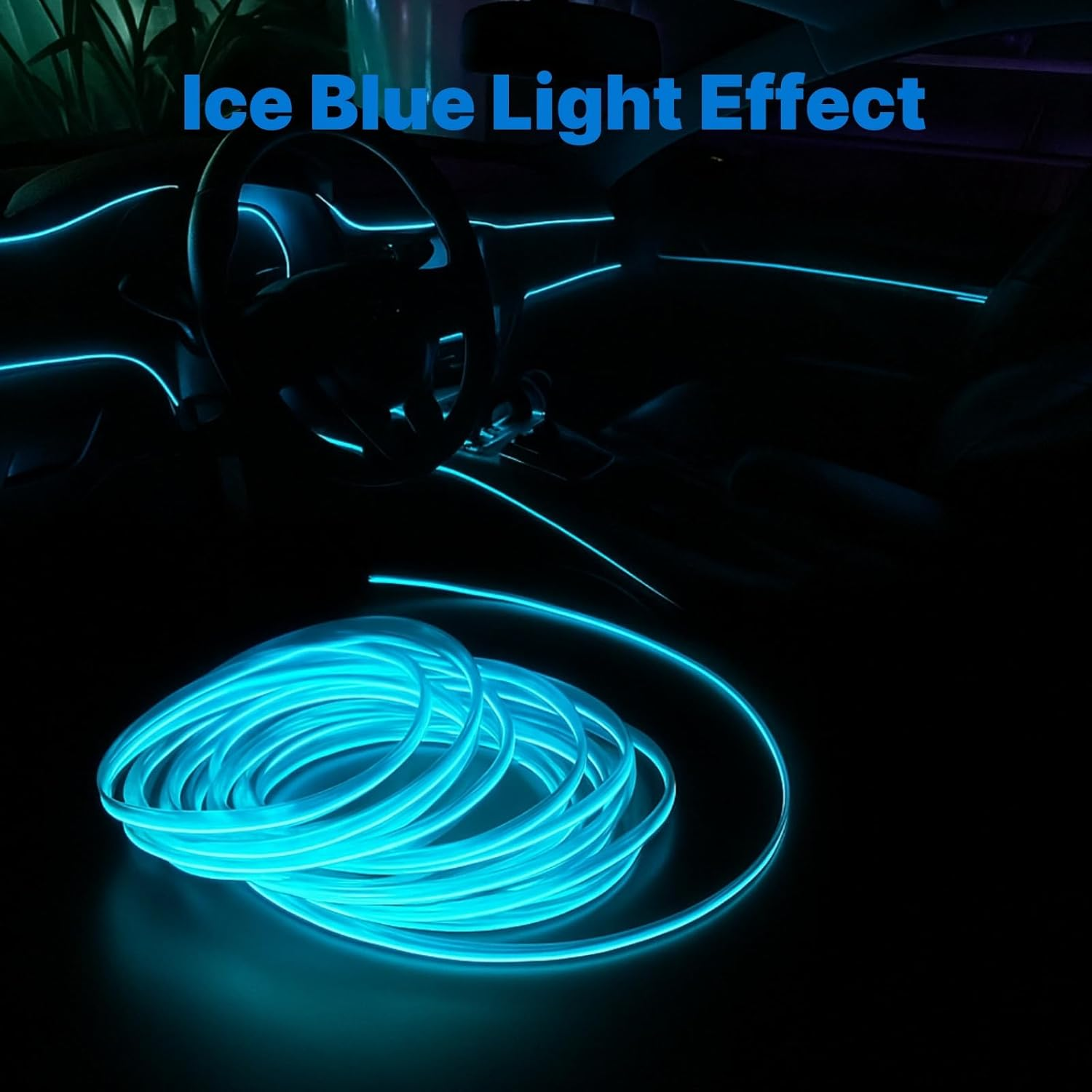 EL Wire Interior Car LED Strip Lights, 5M Usb-Powered Car Ambient LED Light Strip for Auto Indoor Gap Decorations Dashboard Accessories (Ice Blue)