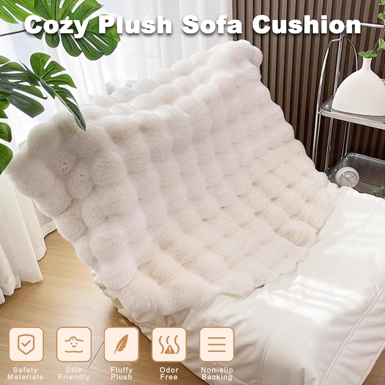 Fluffy Area Rug for Living Room, Luxury High Pile Shaggy Faux Fur Bubble Rugs for Bedroom, Modern Indoor Machine Washable Plush Carpet Anti-Skid Floor Mats for Home Decor (Beige, 120X180Cm) - Pink image number 2