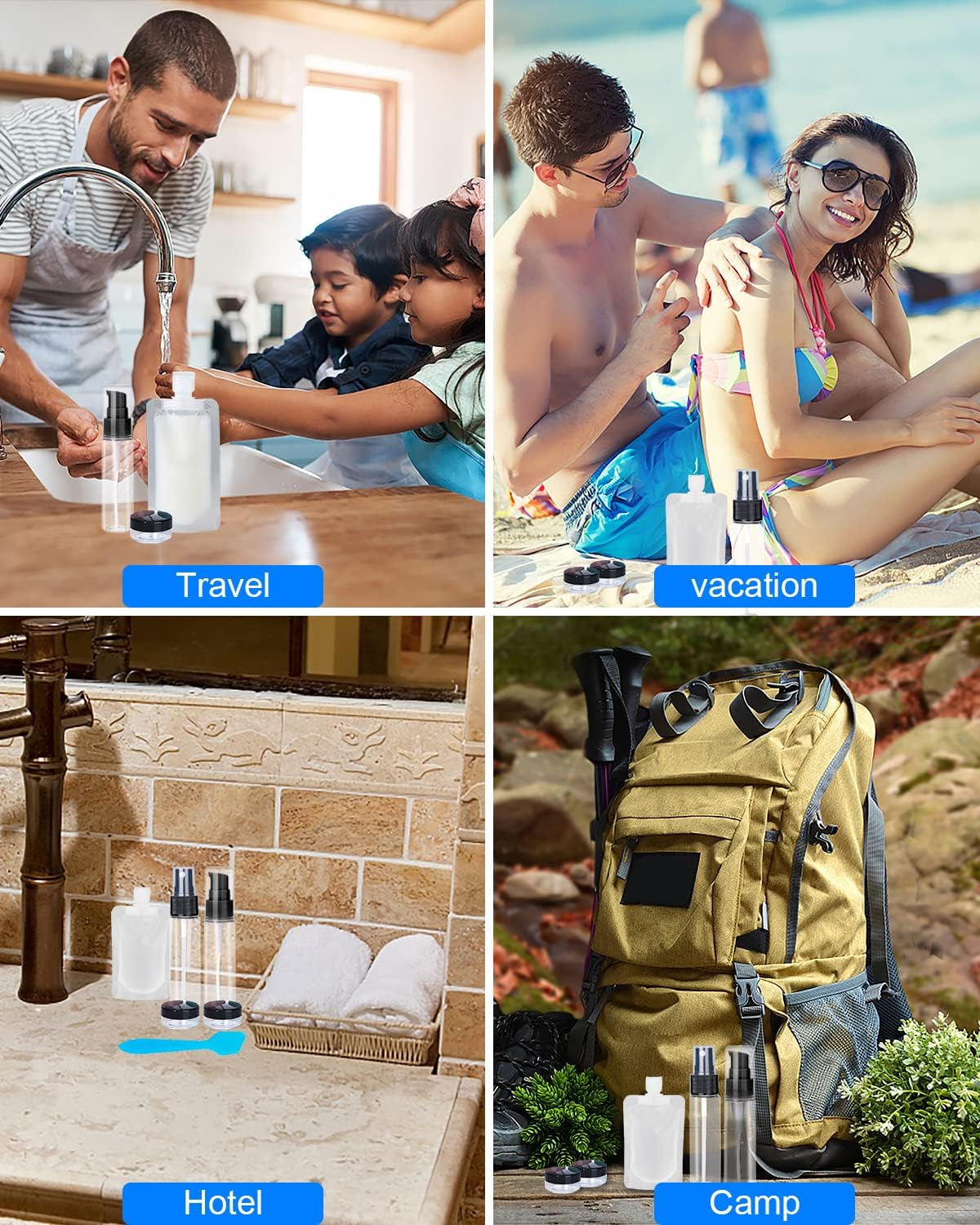 17 Pack Travel Pouches for Toiletries,Tsa Approved,Travel Size Portable Containers,Stand up Pouch,Refillable Travel Accessories for Shampoo Conditioner Lotion Soap Liquids, White, B-17Cs image number 5