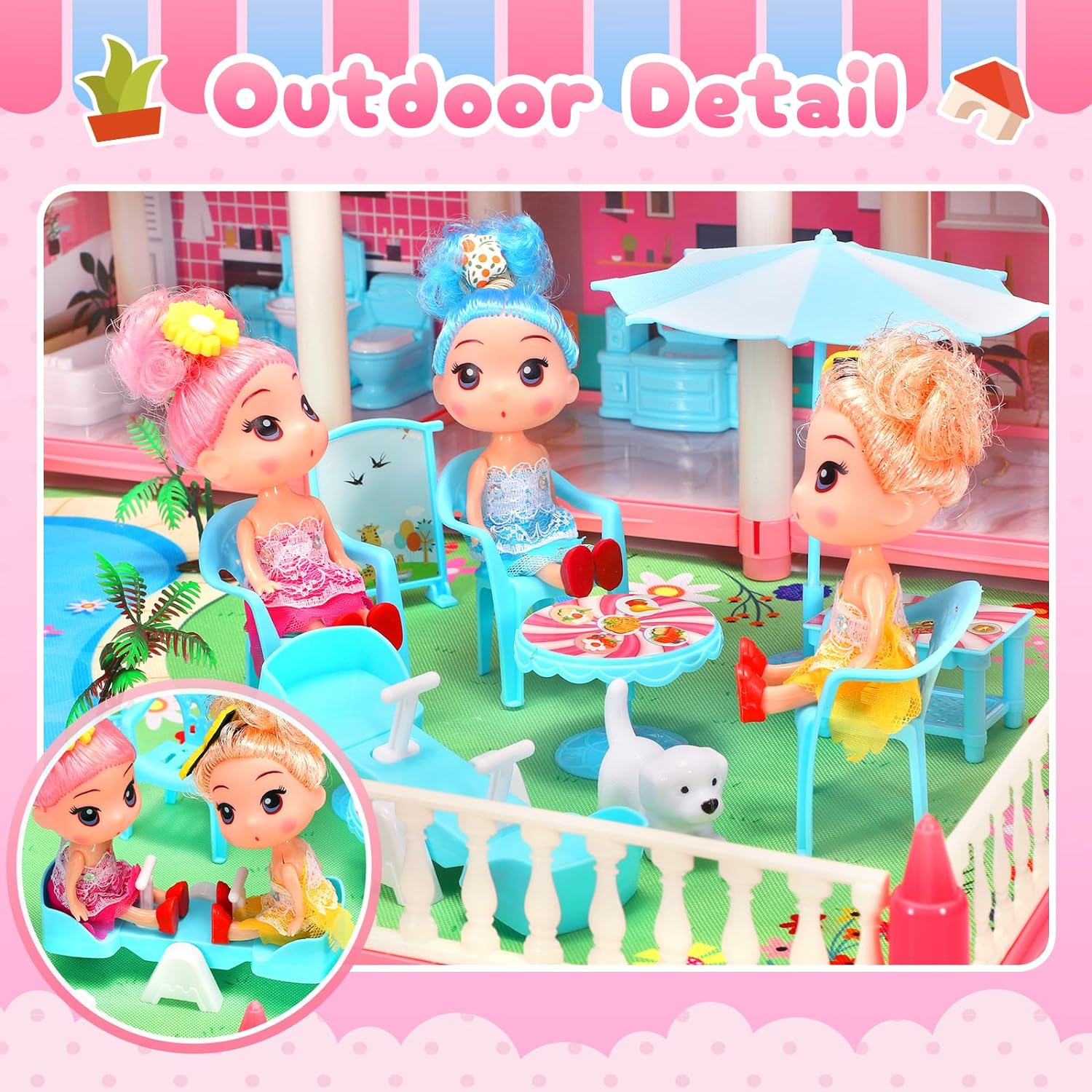 Doll House, 4-Story 11 Rooms Pool Party Dollhouse, Princess House Playset with Furniture, Pink Toddler Play-House Toy for 3 4 5 6 7 8 9 10+ Year Old Girls image number 3