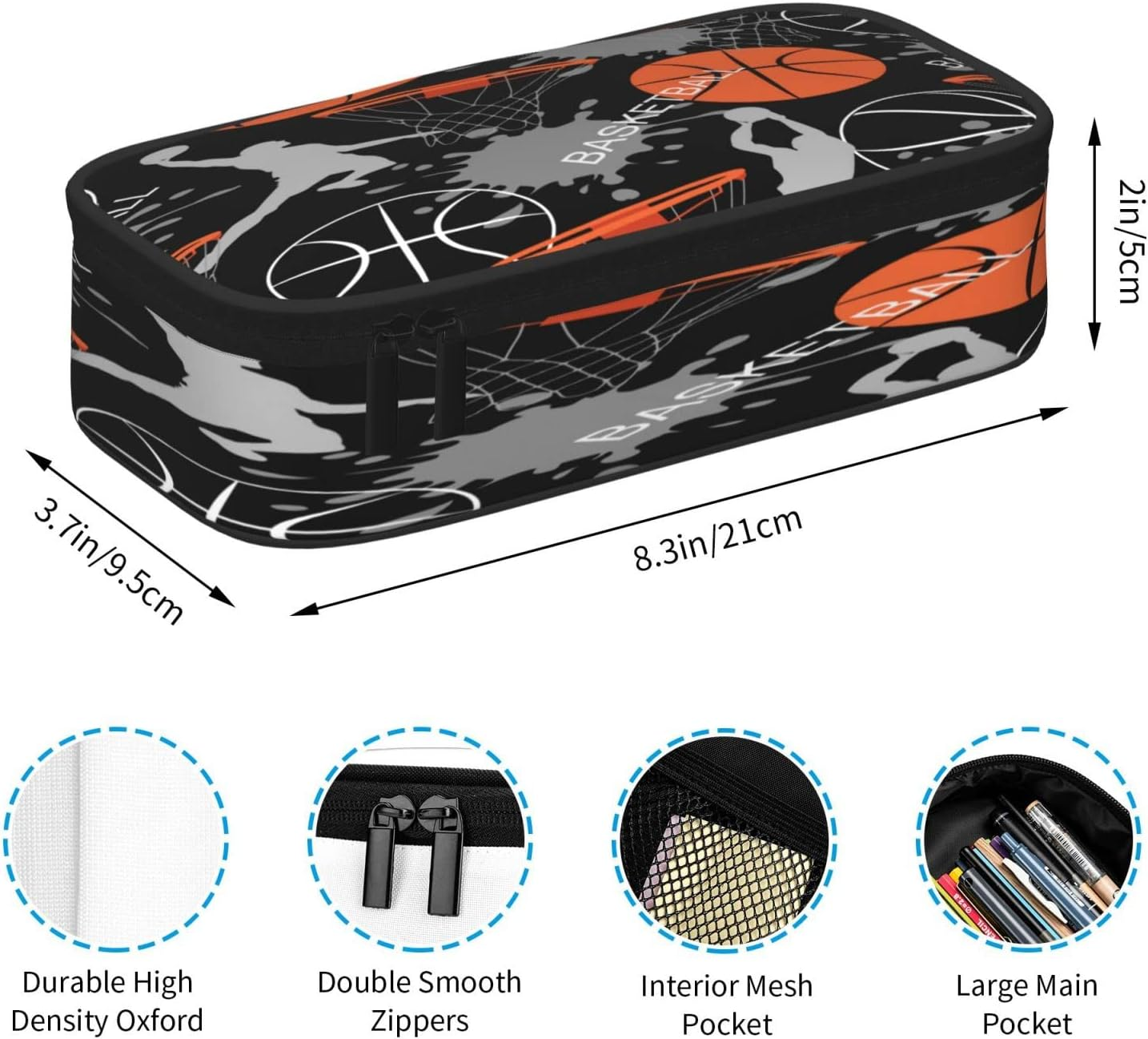 Large Capacity Pencil Case Organizer Sport Ball Player Basketball Zipper Pencil Pouch Bag for Girls Boys Teens Adults School Office Storage Bag Pencil Holder Students Stationery Bag Makeup Bag,