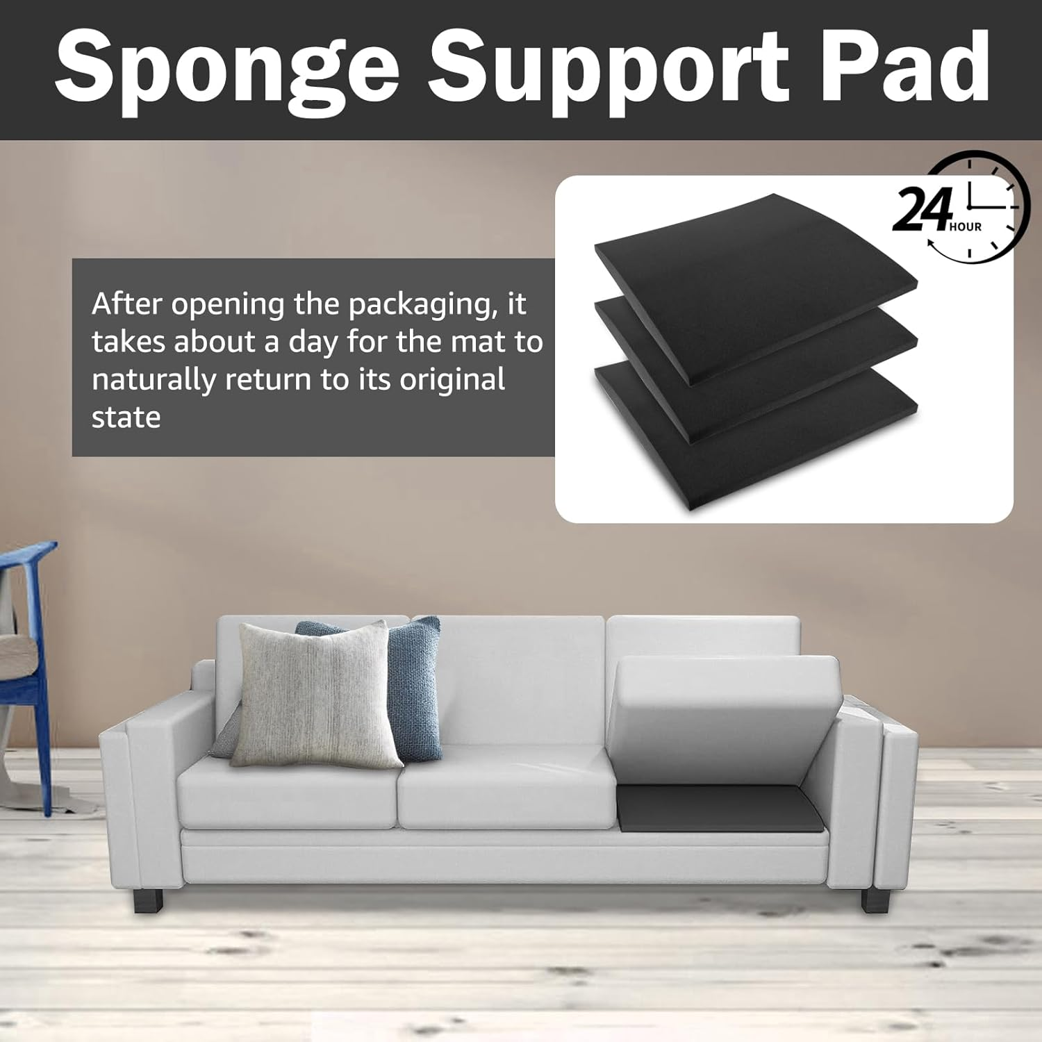 Couch Sofa Cushion Support for Sagging Seat, 3 Pack Couch Cushion Support Set Versatile Chair ​Sagging Pad Comfortable Seat under Firm Flexible Repair Pad (Black) - White image number 7