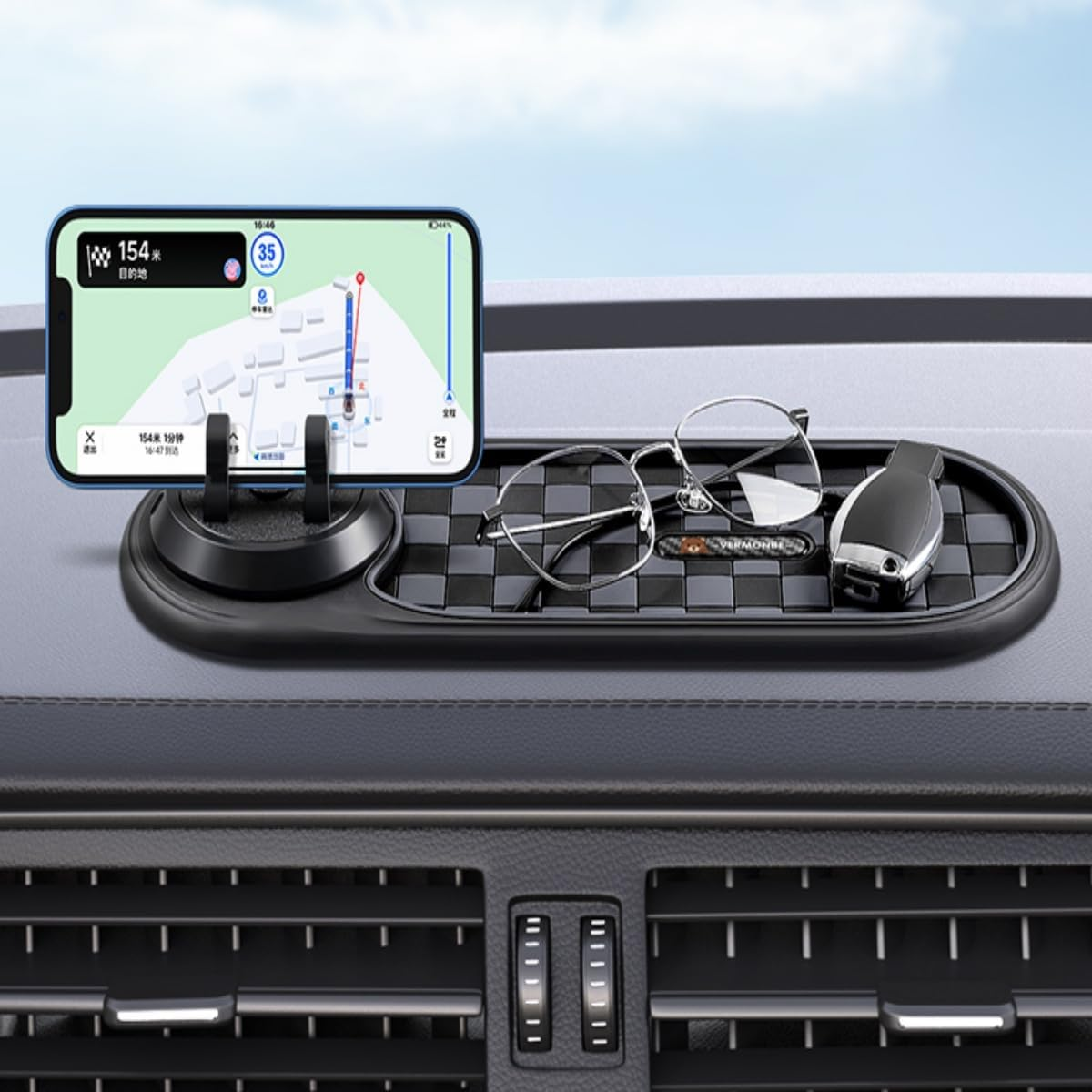 Mobile Phone Stand Holder,360&deg; Adjustable Dashboard Stand with Anti-Slip Pad,Mobile Phone Holder for Car,Includes Parking Number Plate,Car Holder Mobile Phone,Car Mount. image number 3