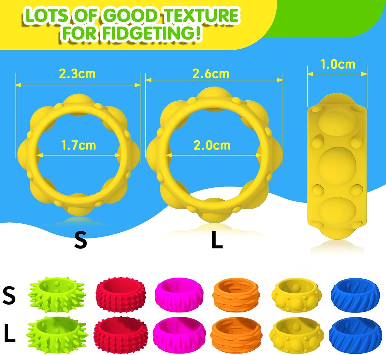 Fidget Toys Kids Sensory Rings: 12 Pack Quiet Calming Spinner Rings &ndash; Autism Stress Relief, Anxiety Fidgets for Classroom, Prize Gift & Stocking Stuffers image number 6