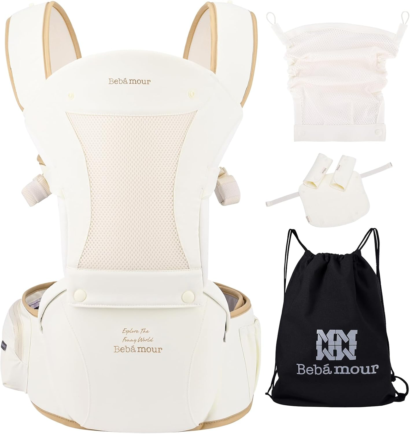 Bebamour Mesh Newborn Baby Carrier Front and Back Carry Baby Newborns to Toddler Baby Hip Carrier (New Khaki) image number 3