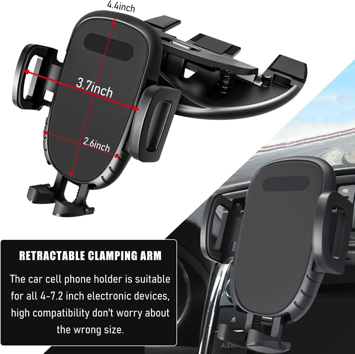 Car Phone Holder for CD Slot, Magnetic or One Button Release Hands Free Car Phone Holder, Silicone Pad Protection and 360&deg; Rotation Cell Phone Mount, Car Accessories image number 1