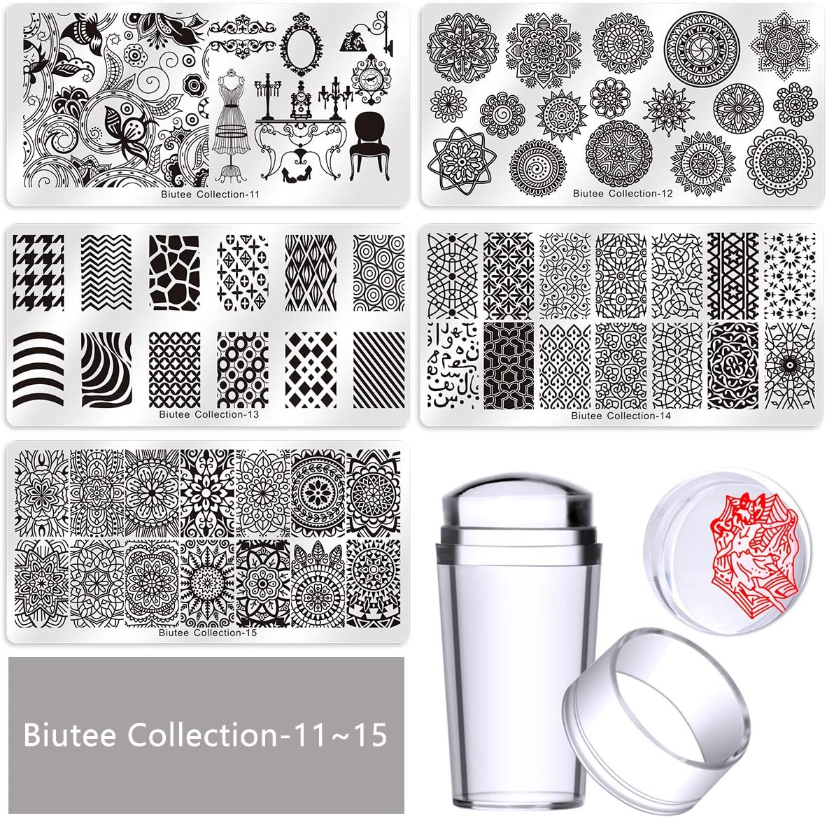 Biutee 19Pcs Nail Stamp Plates Set 15 Plate 1 Stamper 2 Scraper 1 Storage Bag Nails Art Stamping Plate Scraper Stamper Set Leaves Flowers Animal Nail Plate Template Image Plate image number 5