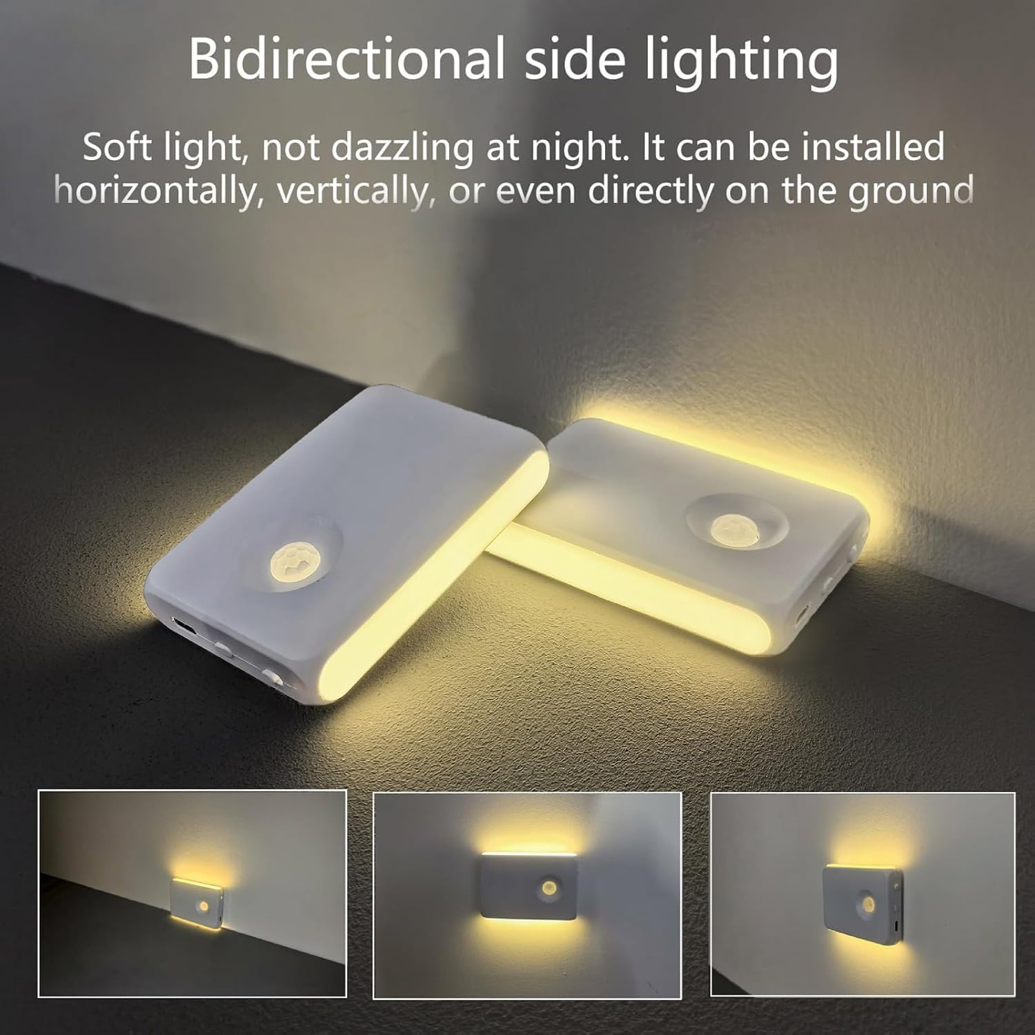 Motion Sensor Night Light, 600Mah Rechargeable Night Lights with Magnetic Base & Dusk to Dawn Sensor, Wireless Stair Lights Indoor Stick on Wall Night Lamp for Stairway Hallway Bedroom (4 Packs) image number 3