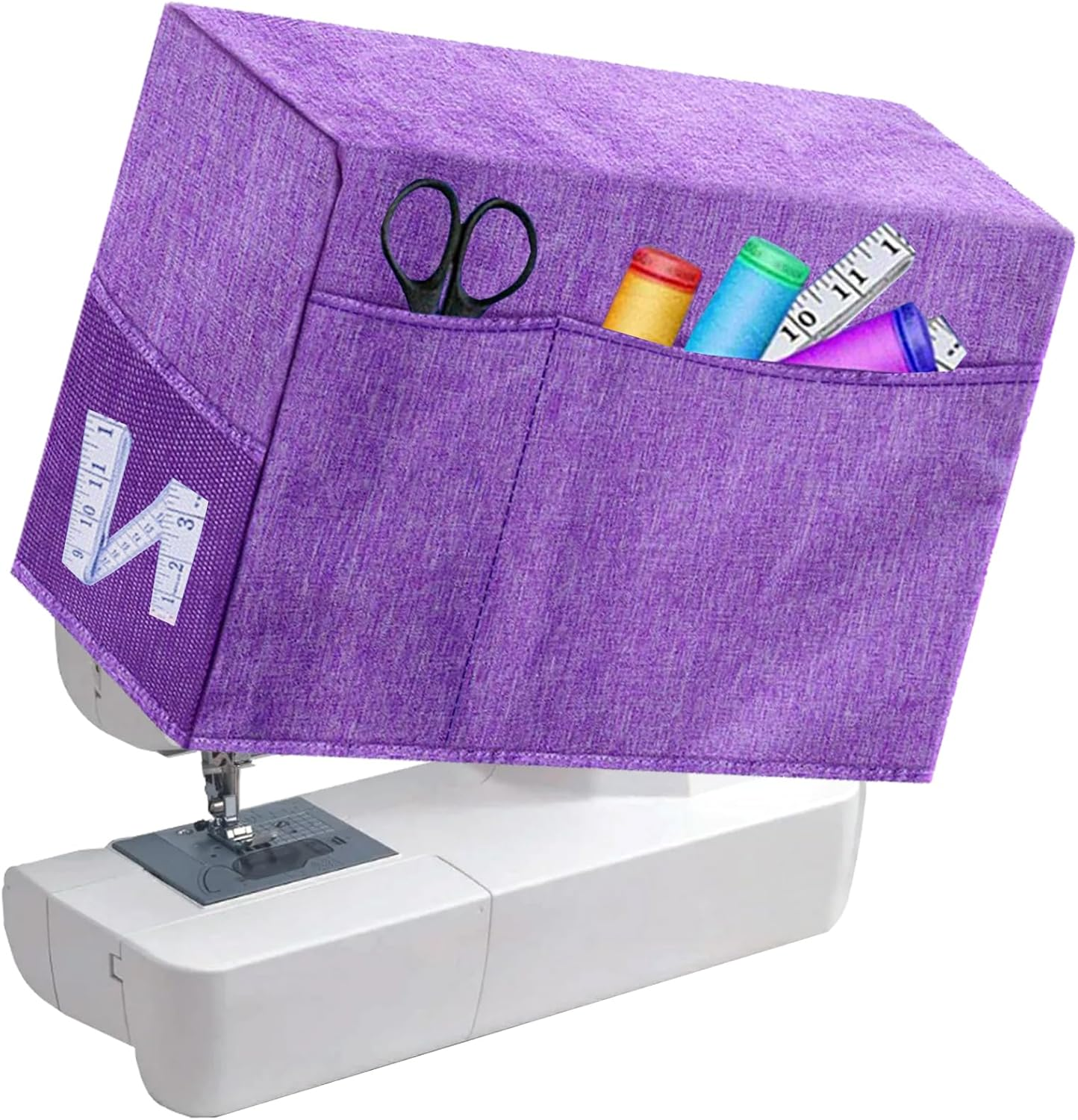 Buziba Sewing Machine Cover Protective Quilted Dust Cover with Storage Pockets Compatible with Most Standard Singer & Brother Machines and Accessories(Purple)