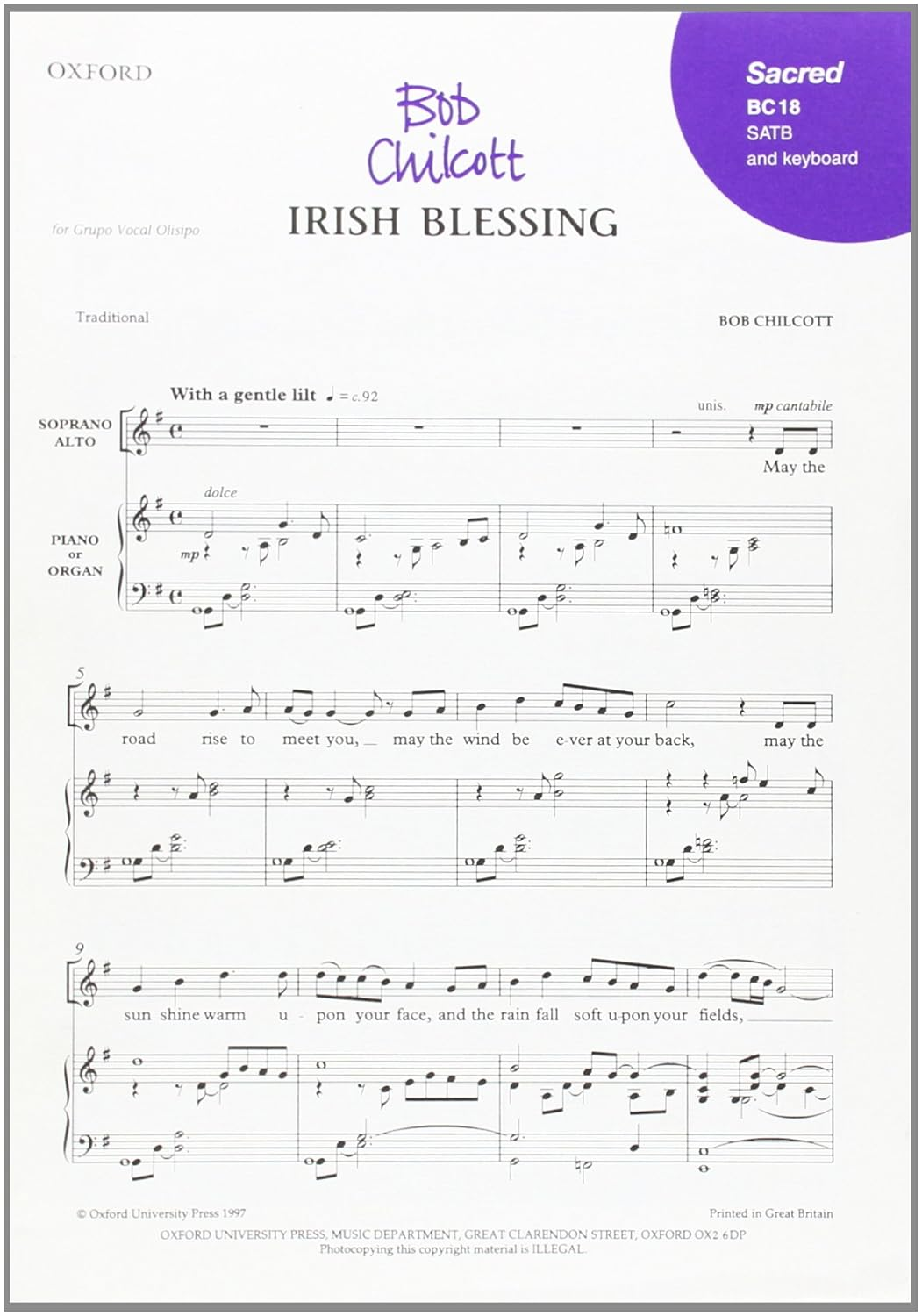 Irish Blessing: SATB Vocal Score