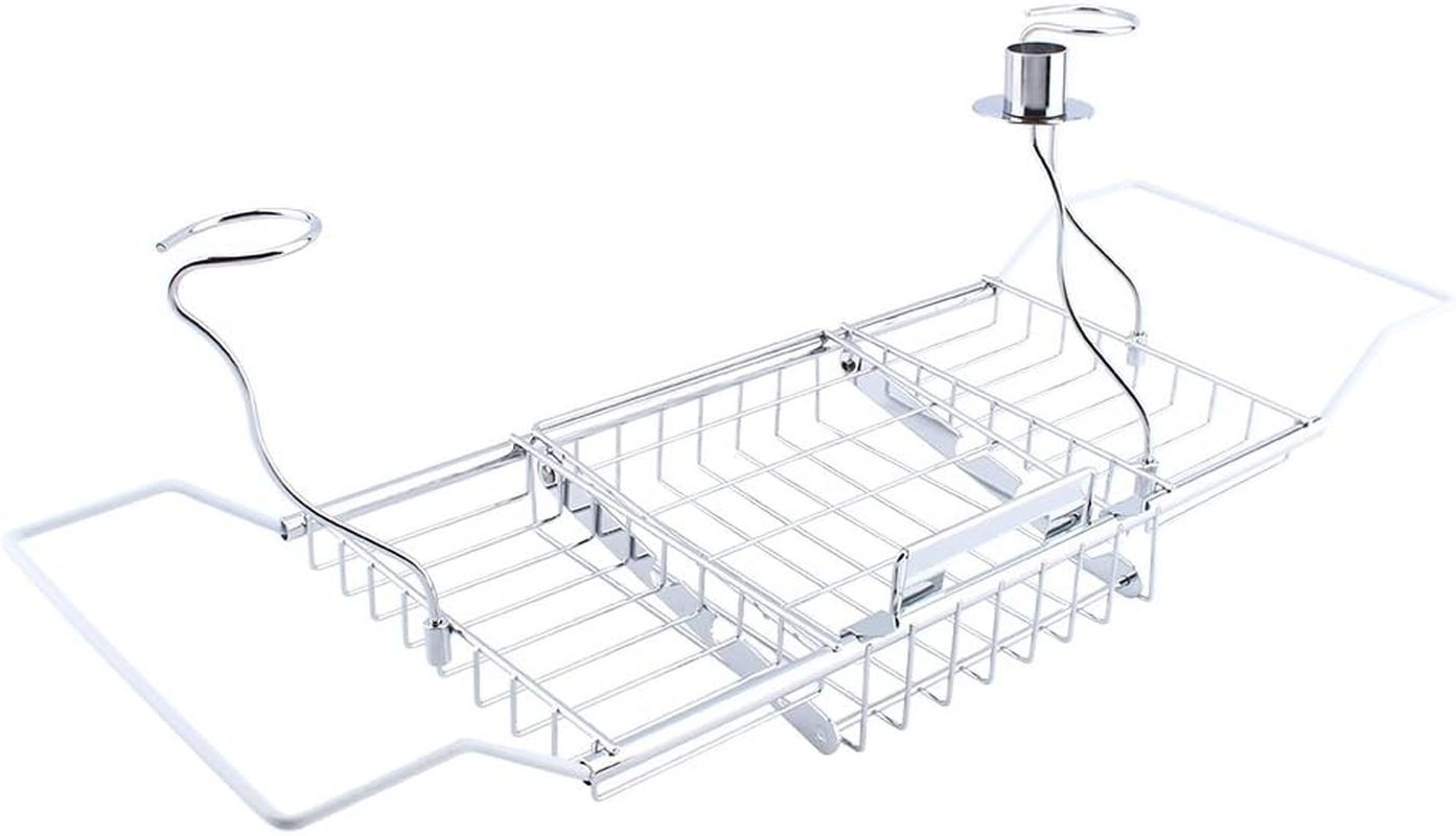 Stainless Steel Bathtub Caddy Tray, Multi-Functional Bathroom Soap Shampoo Holder Showering Supplies Organizer Red Wine Serve Rack for Home Travel Hotel image number 4