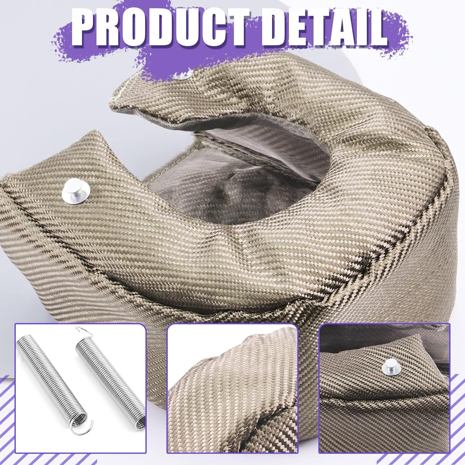 Swpeet 3Pcs T3 Titanium Turbo Heat Shield Blanket and Fastener Springs Assortment Kit, Charger Cover Wrap Heat Shield Barrier Fiber Turbo Blanket Turbocharger Cover Wrap