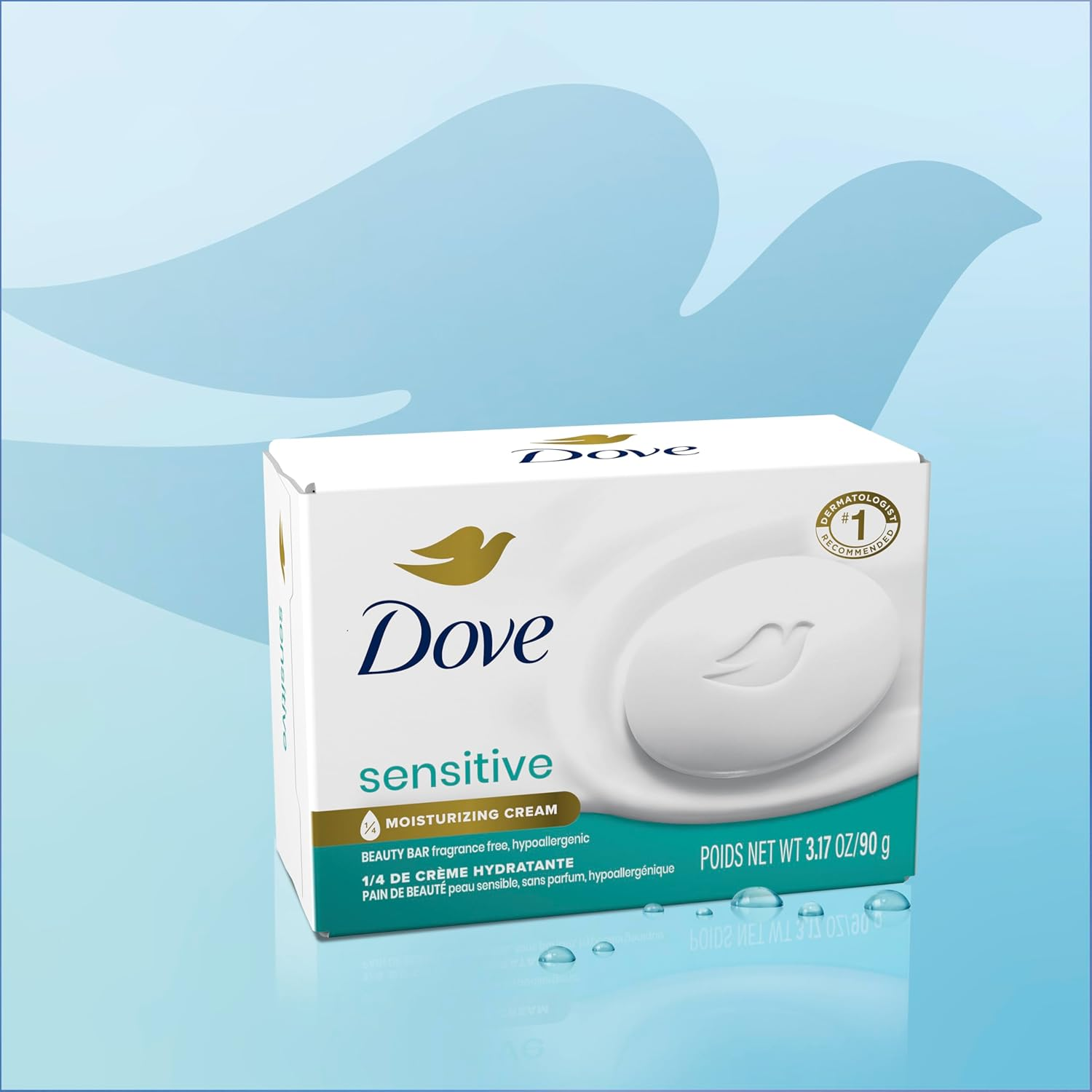 Dove Beauty Bar Soap Sensitive 2 Count for Sensitive Skin, Fragrance Free and Hypoallergenic 3.75 Oz image number 1